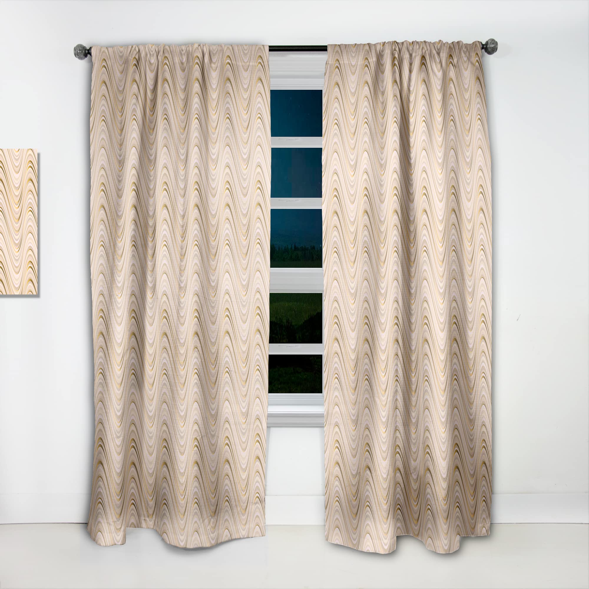 DesignQ Abstract Luxury Beige Wave Pattern Thermal Insulated Curtains - Single Panel 52x63 Inches - Elegant Window Treatments for Bedroom & Living Room | Perfect for Home Decor, Light Control & Privacy