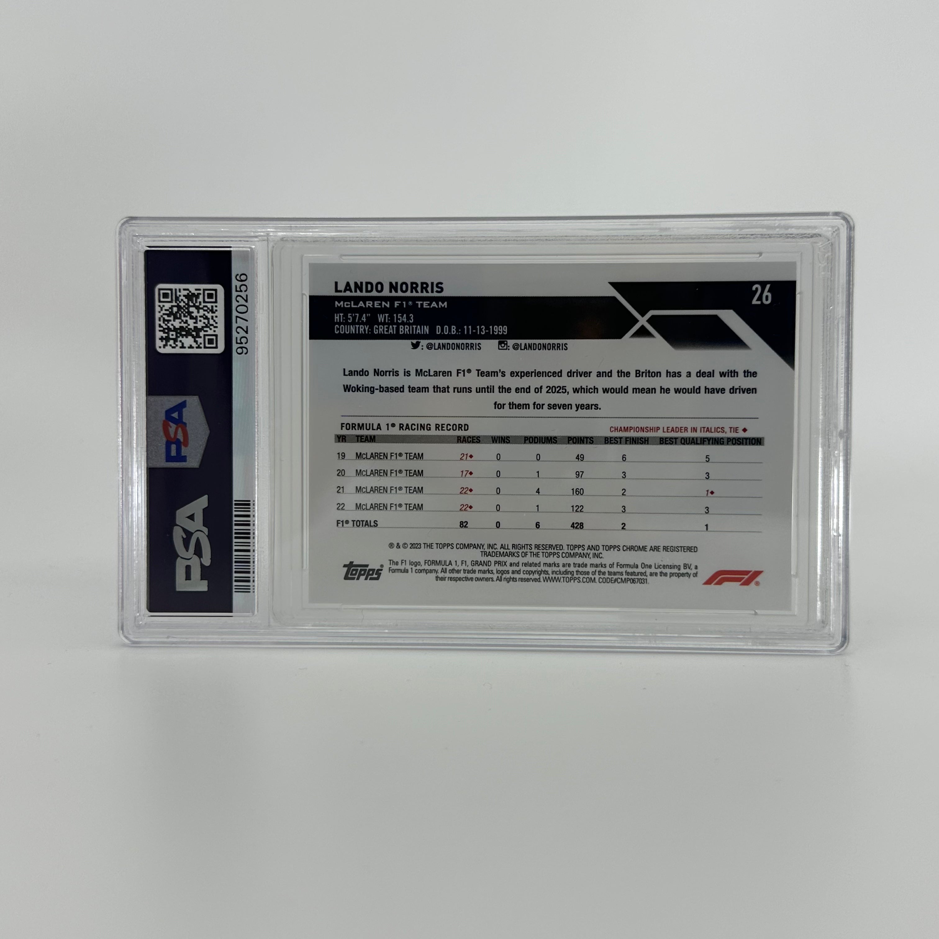 2023 Topps Chrome Sapphire Lando Norris #26 Black & White PSA 8 Graded Card - Perfect for F1 Collectors, Sports Memorabilia Displays & Investment Portfolios