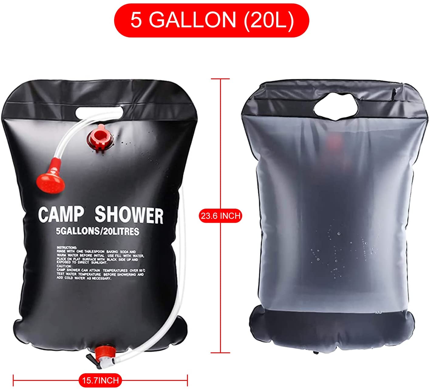 5 Gallon Solar Shower Bag - Portable Camping Shower with Temperature Gauge - Perfect for Outdoor Adventures, Beach Trips, and Emergency Preparedness