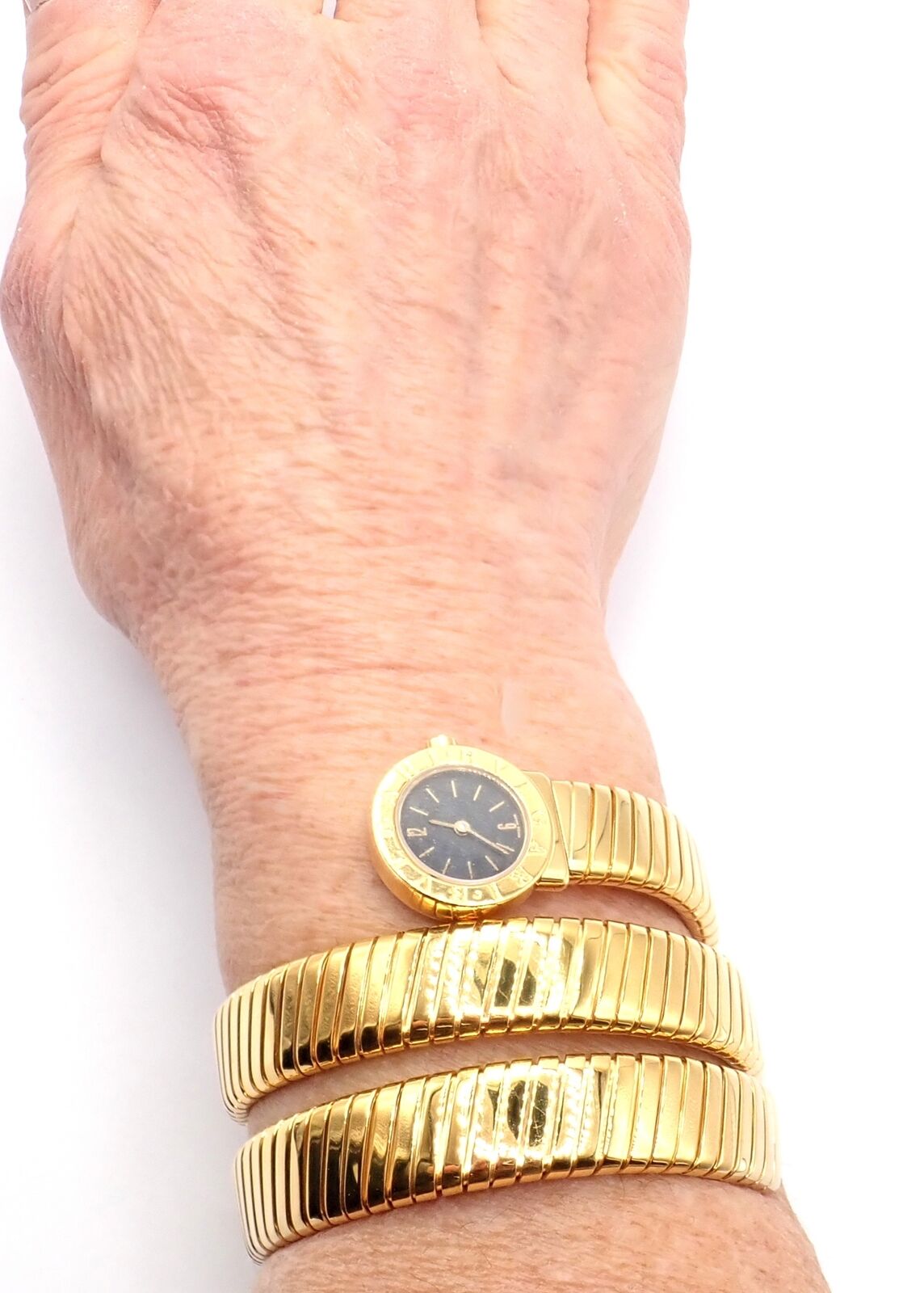 Authentic Bulgari 18k Yellow Gold Tubogas Serpent Bracelet Watch - Luxury Italian Jewelry for Women, Perfect for Gifts & Special Occasions