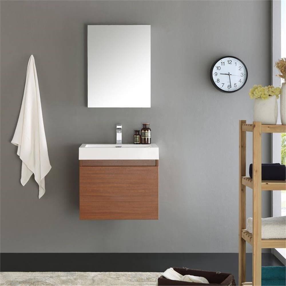 Fresca FVN8006TK Modern Teak Wood Bathroom Vanity with Built-in Medicine Cabinet - Perfect for Small Bathrooms, Powder Rooms & Master Baths