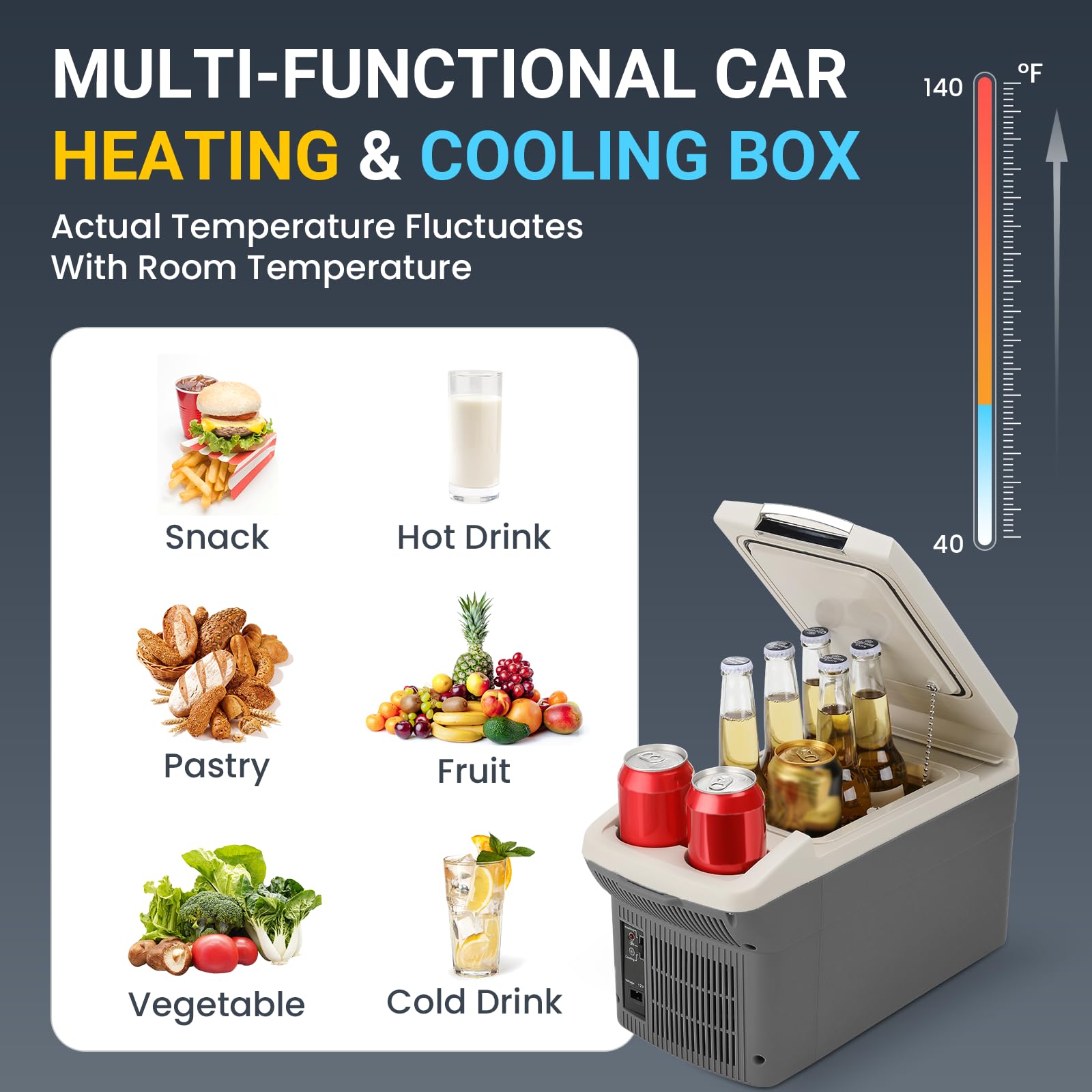 12V Car Refrigerator Cooler and Warmer - 6 Quart (6L) Portable Electric Fridge for Cars, RVs, Camping - Dual Power 12V DC & 110V AC - Compact Thermoelectric Cooler for Road Trips, Picnics, Outdoor Adventures (Grey)