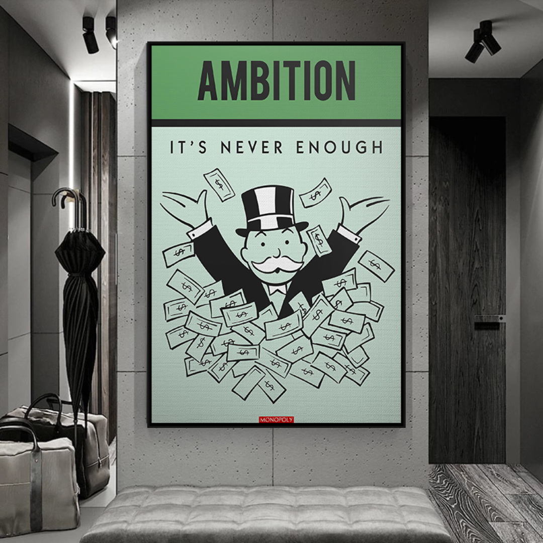 Alec Monopoly Ambition Monopoly Canvas Wall Art - Modern Pop Art Painting for Home & Office Decor - Perfect for Living Room, Bedroom, or Office Wall Display