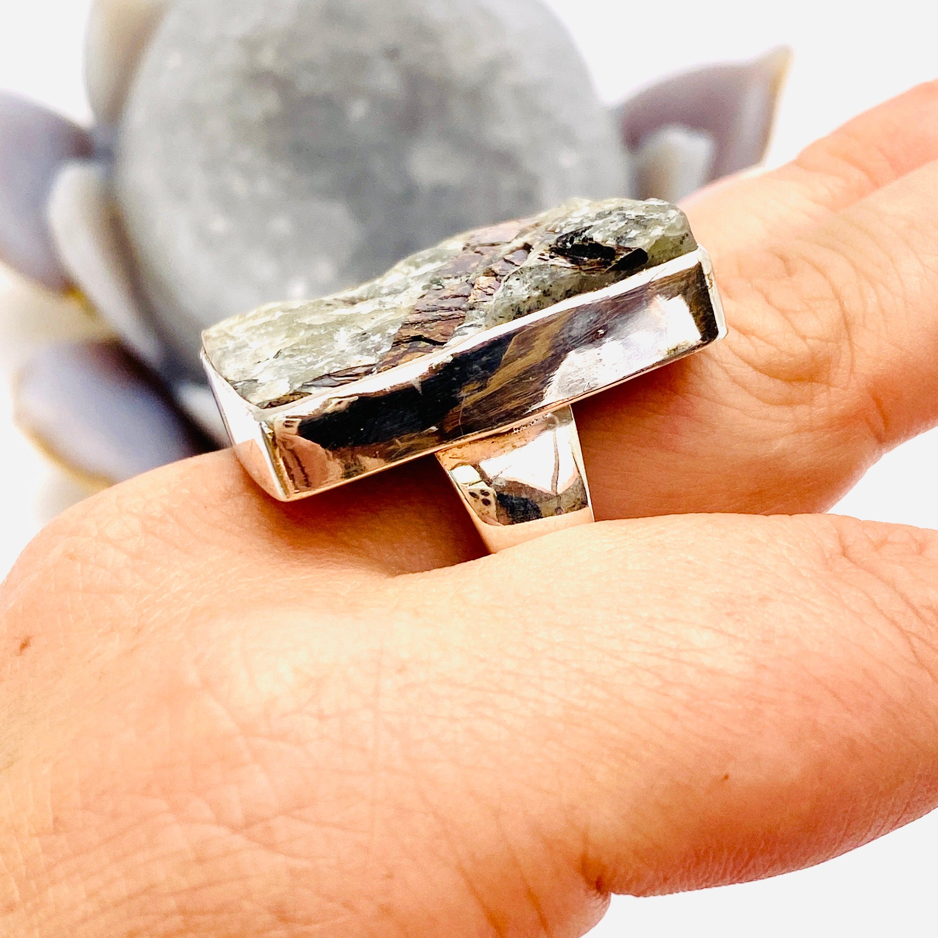 Golden Astrophylite Square Ring Size 11 KRGJ1483 - Unique Handmade Jewelry for Women, Boho Chic Style, Perfect for Gifts & Special Occasions