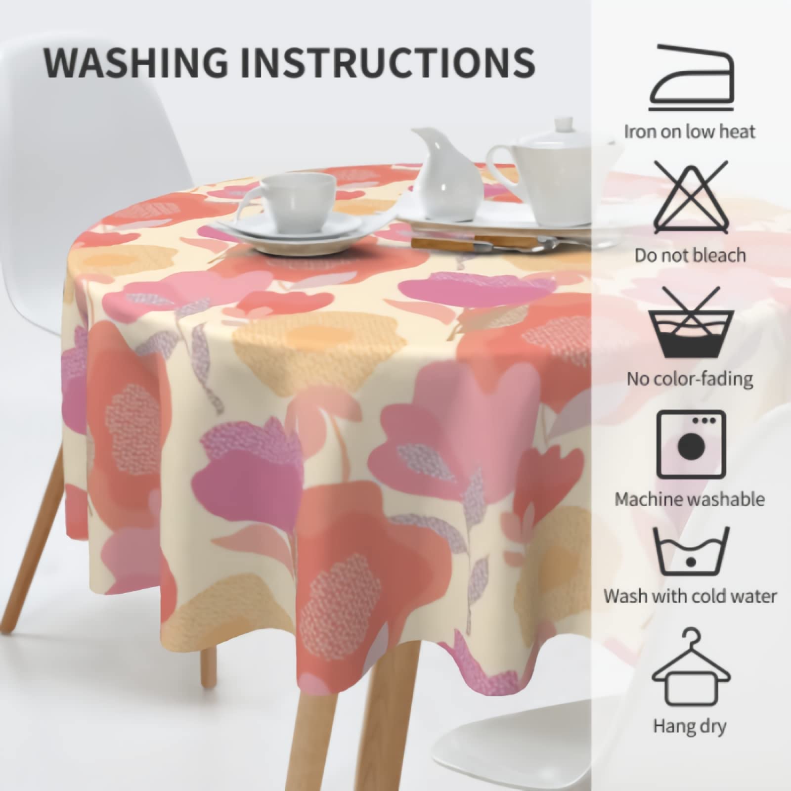Cafl Round Table Cloth - Waterproof Abstract Pastel Boho Floral Table Cover for Wedding, Party, Dining & Holiday Banquet - Perfect for Indoor/Outdoor Events, Picnics & Home Decor