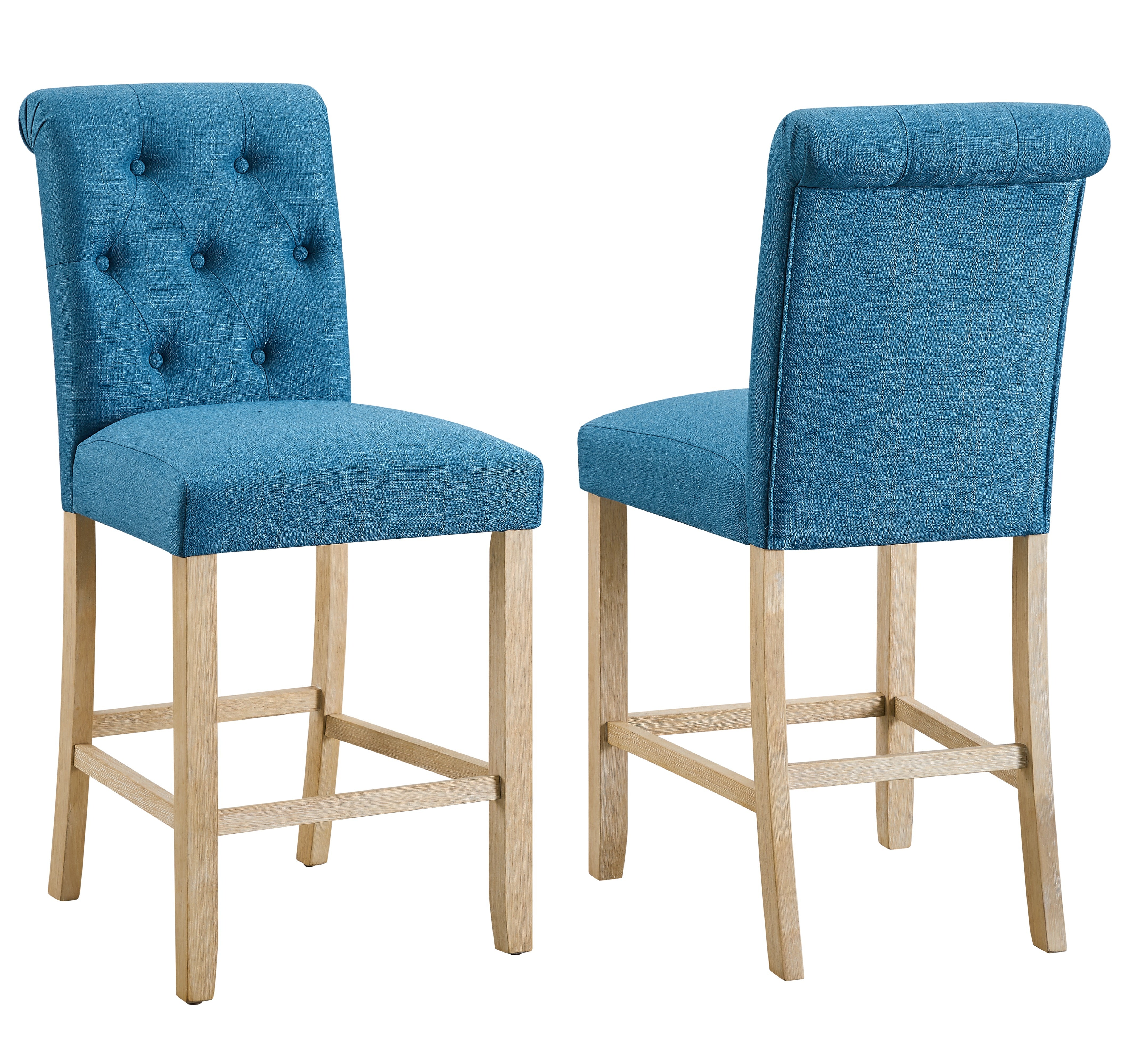 Roundhill Furniture Siena Counter Height Button Tufted Back Solid Wood Bar Stools, Blue, Set of 2 - Perfect for Kitchen Islands, Breakfast Nooks & Home Bars