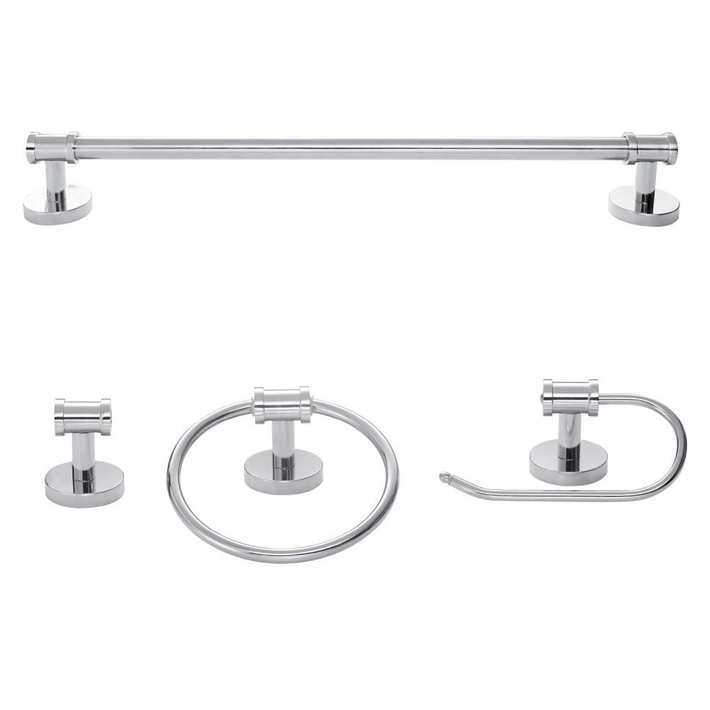Globe Electric 51414 Freya 5-Piece Bathroom Lighting & Hardware Set - 3 Vanity Lights with White Shades, Towel Bar, Ring, Robe Hook & Toilet Paper Holder in Chrome & Frosted Glass - Perfect for Modern Bathroom Remodel & Home Decor