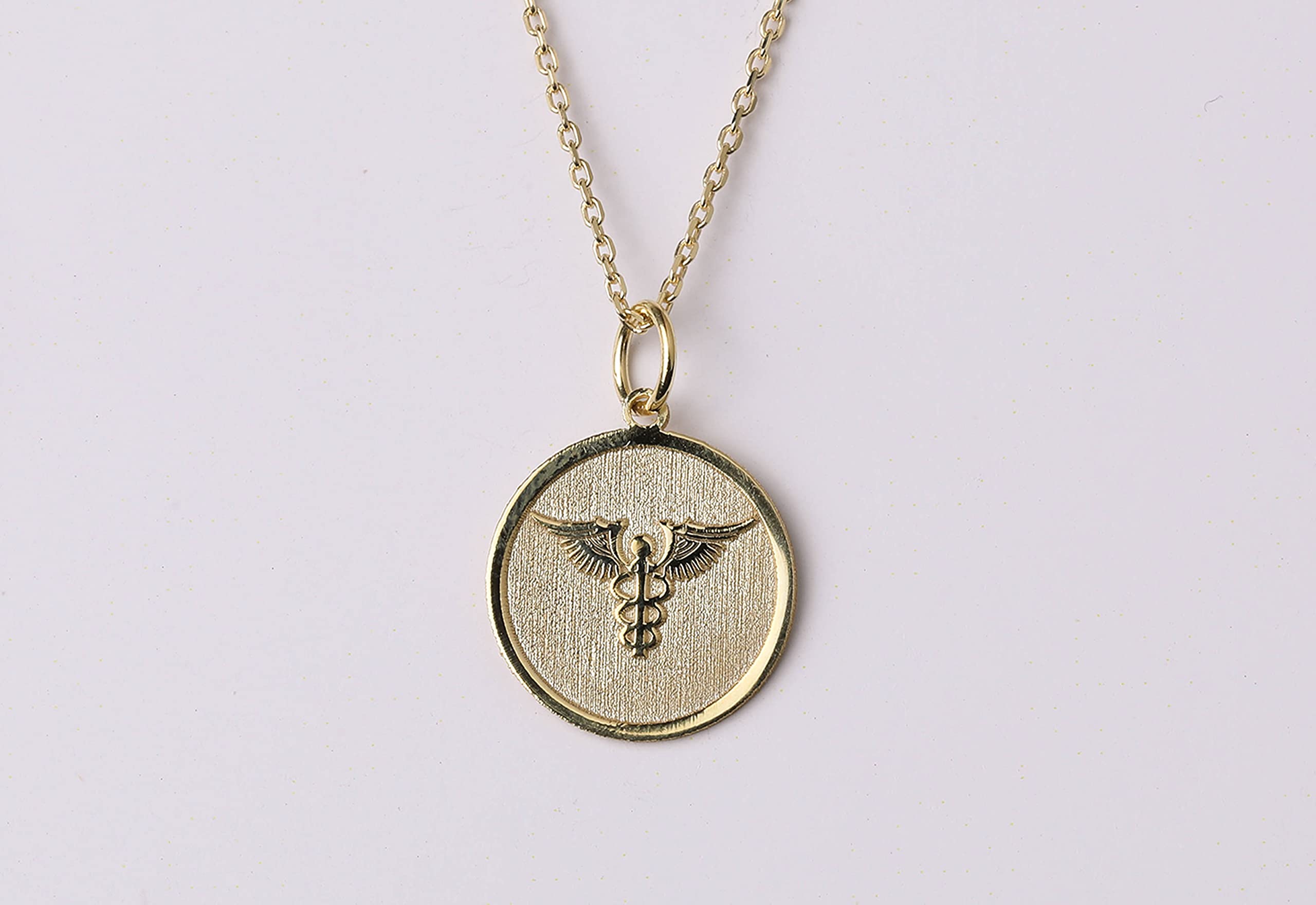 14K Gold Caduceus Medical Symbol Necklace - Personalized Doctor Nurse Jewelry Gift - Engravable Medical ID Pendant for Healthcare Professionals (Ideal for Graduation, Appreciation Gifts & Daily Wear)
