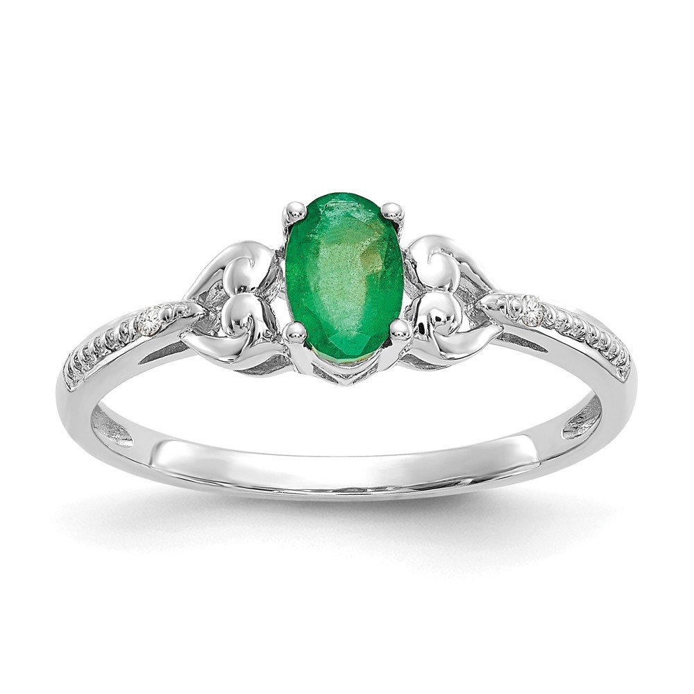 10K White Gold Emerald and Diamond Engagement Ring for Women - 0.01cttw May Birthstone Jewelry - Perfect for Proposals, Anniversaries & Special Occasions