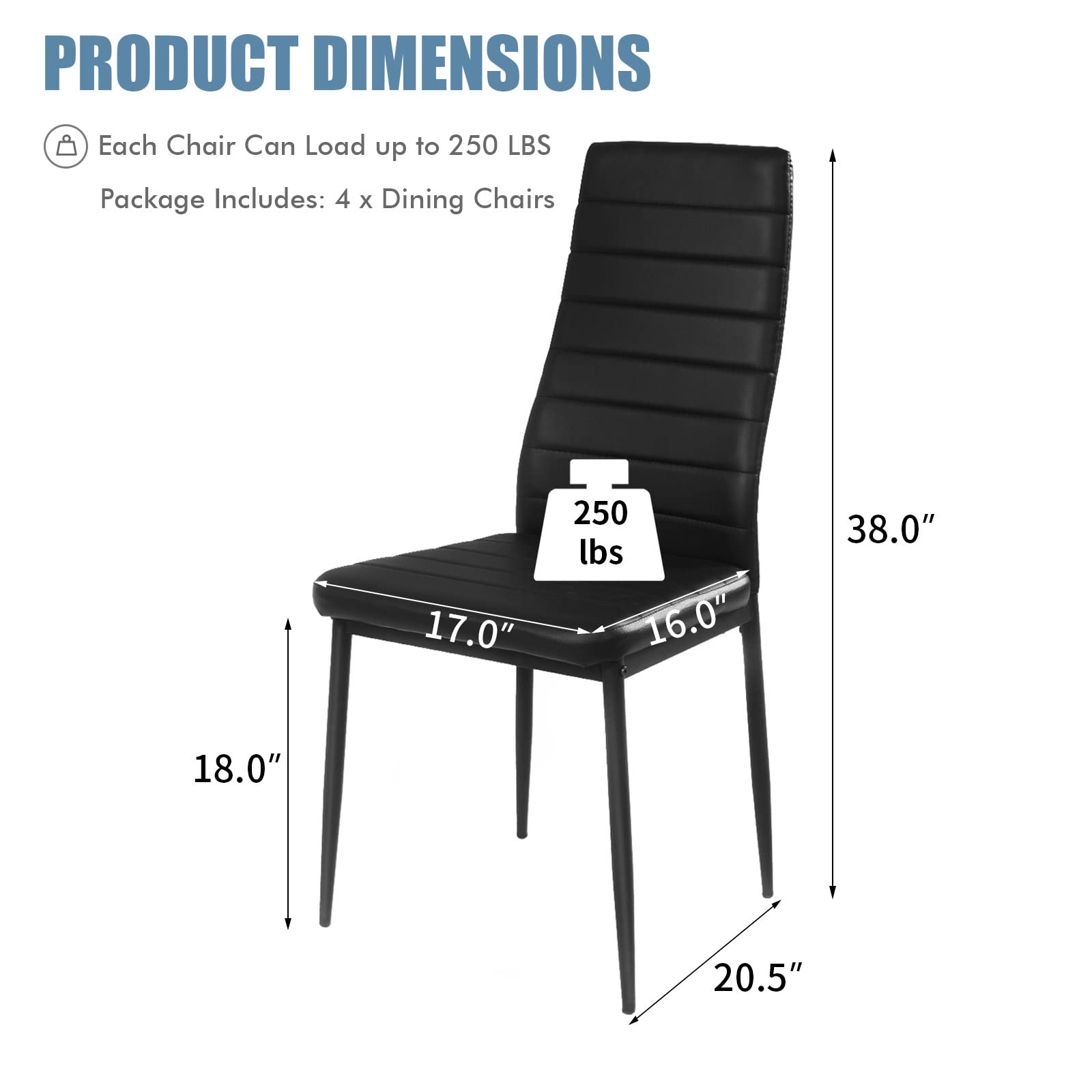 Giantex Set of 4 Upholstered Dining Chairs with Stain-Resistant PVC Leather, Non-Slip Foot Pads - Easy to Clean & Assemble, High Back Kitchen & Dining Room Chairs (Black) - Perfect for Home, Restaurant, and Office Use