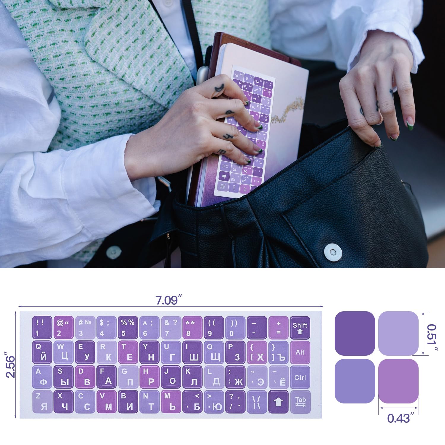 2PCS Russian Cyrillic Keyboard Stickers - Purple Background with White Letters for PC, Laptop, Notebook & Desktop Computers | Easy Installation, Durable Vinyl | Perfect for Typing in Russian, Language Learning & Multilingual Work