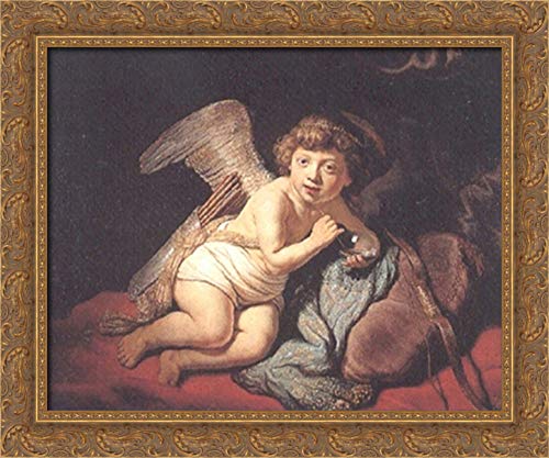 Rembrandt Cupid Blowing Soap Bubbles 24x20 Gold Ornate Wood Framed Canvas Art - Perfect for Living Room Decor, Bedroom Wall Art & Gift Ideas