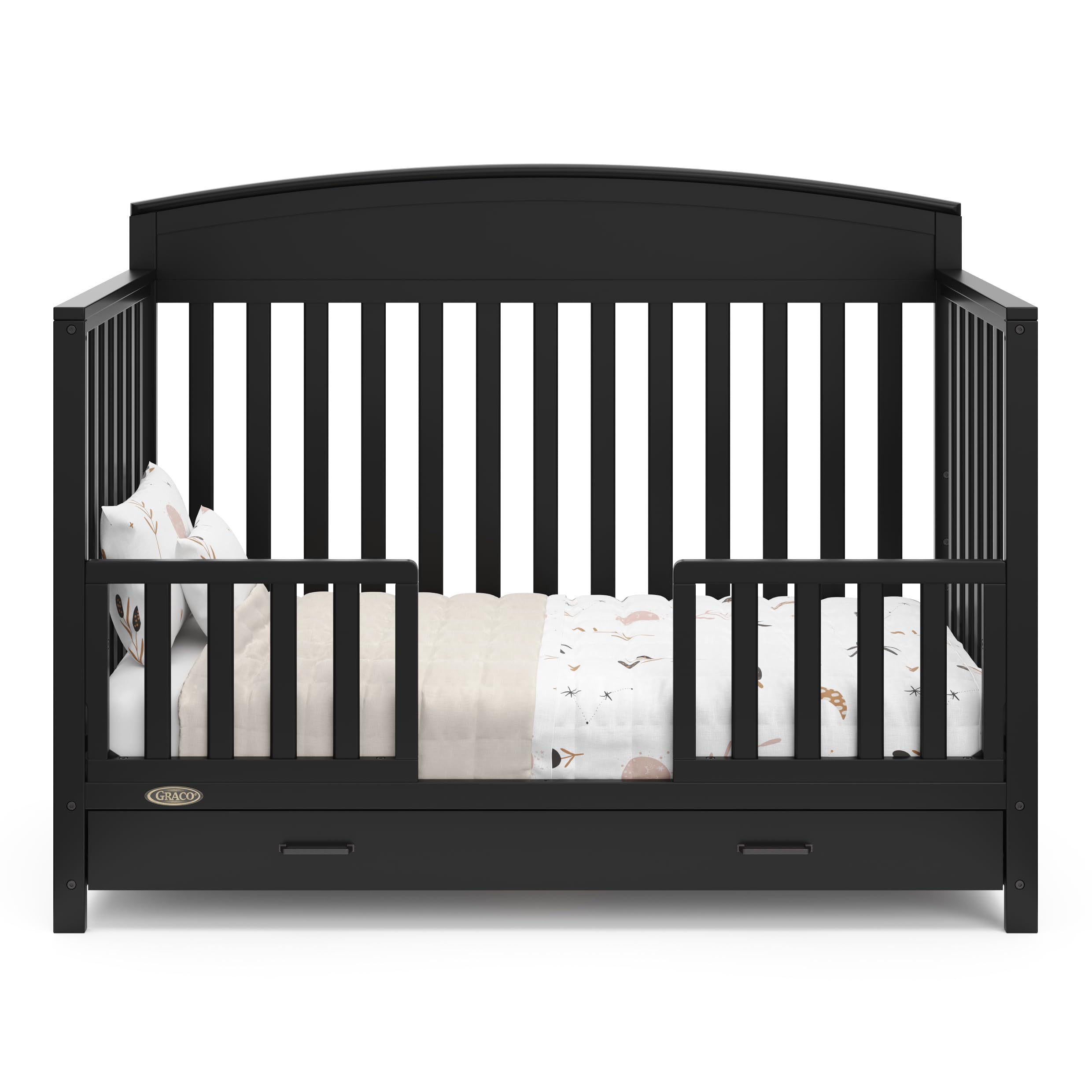 Graco Benton 5-in-1 Convertible Baby Crib with Storage Drawer (Black) - Converts to Toddler Bed, Daybed & Full Size Bed | Adjustable Mattress Base | Fits Standard Full Crib Mattress | Perfect for Nursery, Kids Room & Guest Bedroom