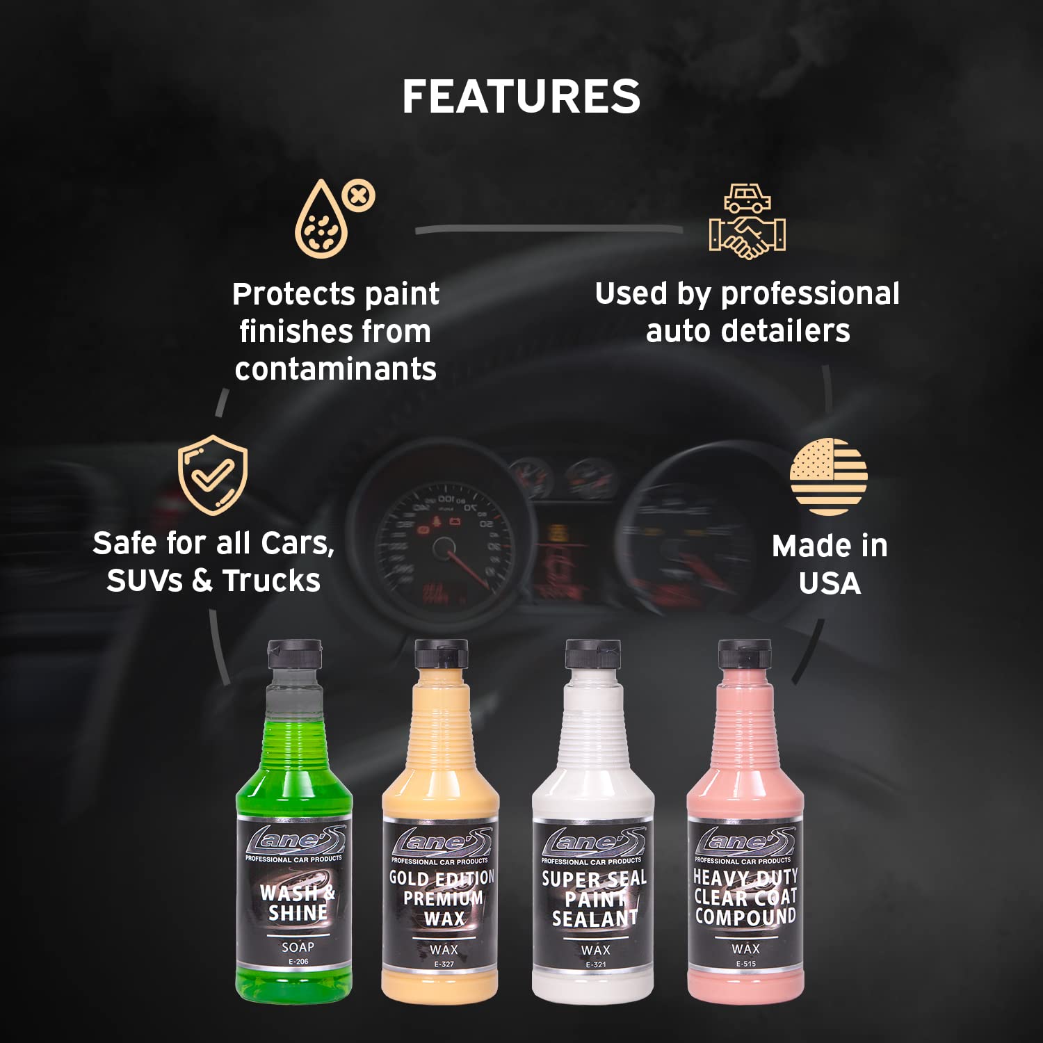 Professional Car Wax & Paint Sealant Kit - Includes Car Wash Soap, Finishing Wax, Paint Sealant, Clear Coat Compound - Multi Surface Polish for Car Detailing & Protection (32oz) - Perfect for Showroom Shine & Long-Term Paint Protection