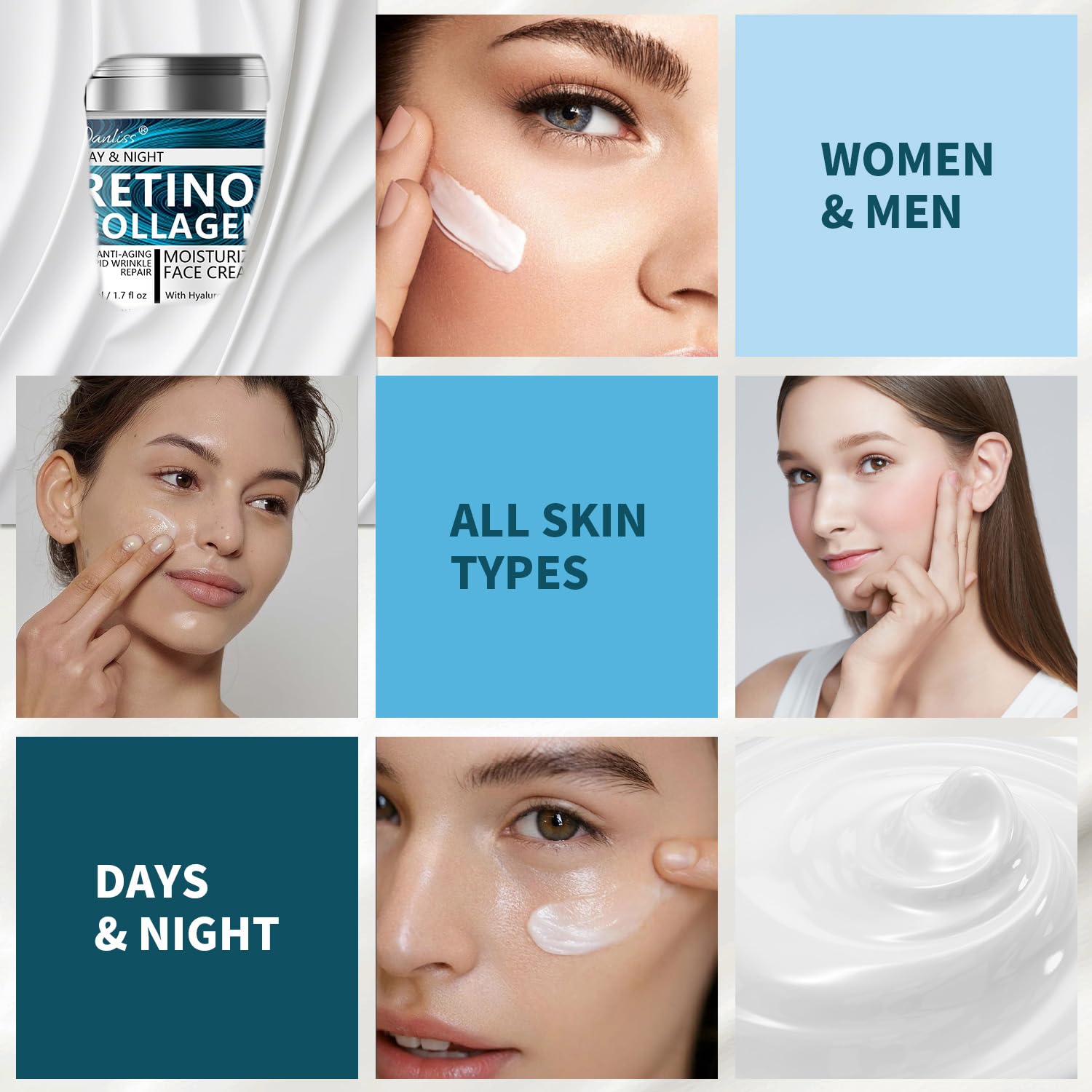 Best Collagen Retinol Cream with Hyaluronic Acid - Day & Night Moisturizer for Face & Neck - Skin Tightening, Lifting & Wrinkle Repair Cream - 1.7 Oz - Perfect for Anti-Aging Routine & Daily Hydration