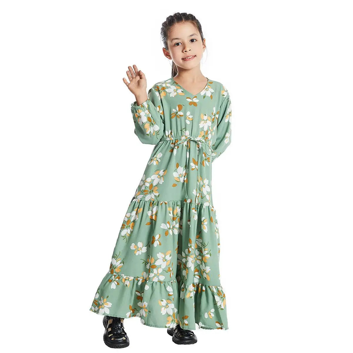 Elegant Floral Printed Middle Eastern Arab Abaya Dress for Women - Modest Islamic Fashion #25621 | Perfect for Prayer, Eid, and Special Occasions