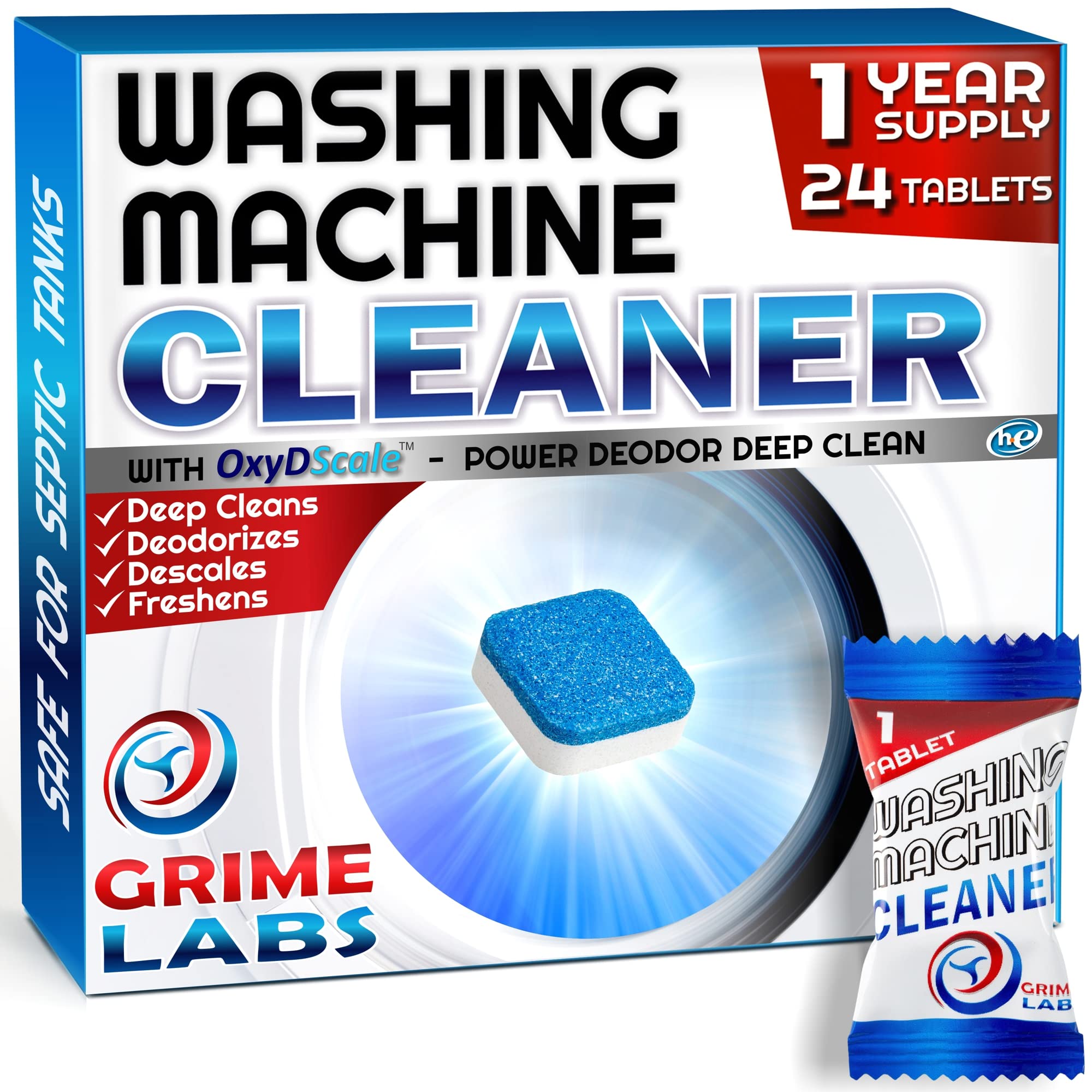 Washing Machine Cleaner Tablets - Deep Cleaning Tablets for Front Load & Top Load HE Washers - Active Formula Descaler & Deodorizer - Eliminates Odors & Residue for Fresh Laundry