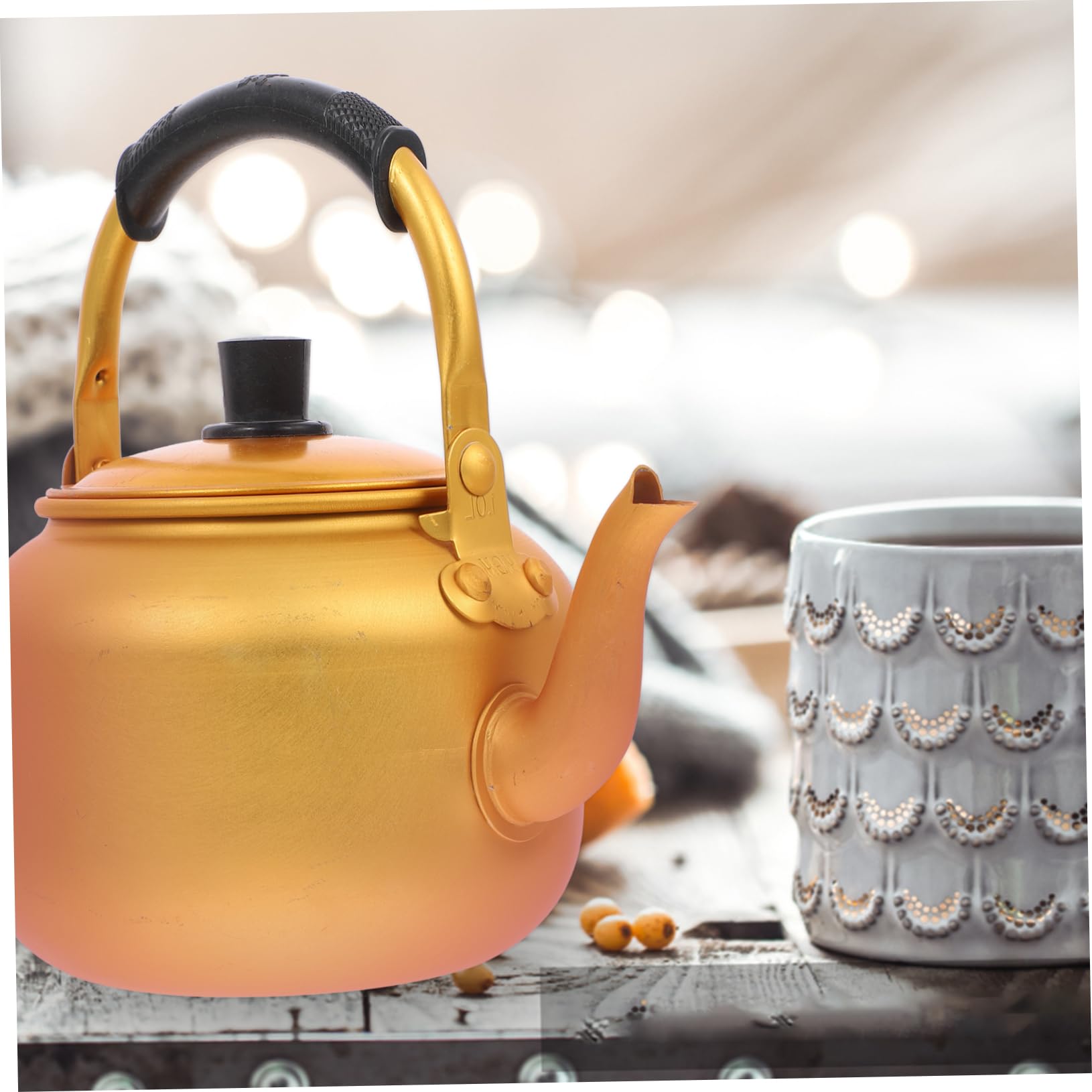 DOITOOL 1pc Yellow Aluminum Tea Kettle - Stovetop Coffee Carafe, Wine Pouring Pot, Chinese Style Infuser Teapot with Travel Insulation for Gas Stove & Camping Use