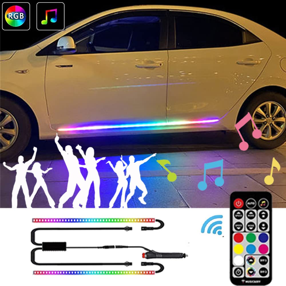RGB Running Board Lights - Car LED Light Strip with Wireless Remote, 20 Music Modes, Exterior Side Door Skirts Ambient Dreamcolor Lighting for Trucks SUV Cars - Perfect for Night Driving & Car Shows