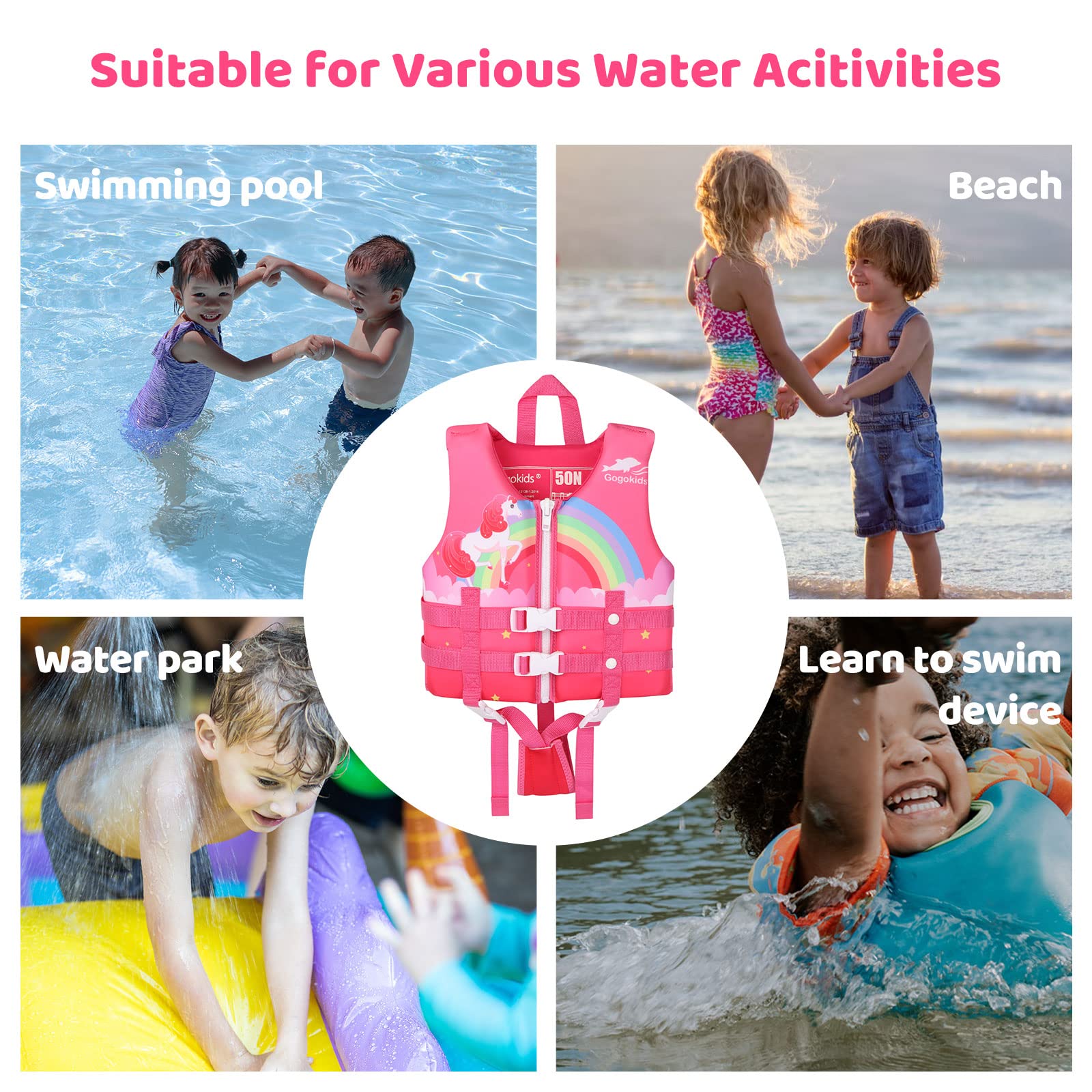 Gogokids Toddler Swim Vest - Adjustable Float Jackets for Boys & Girls, Learn to Swim Safety Gear, Perfect for Pool, Beach & Water Play