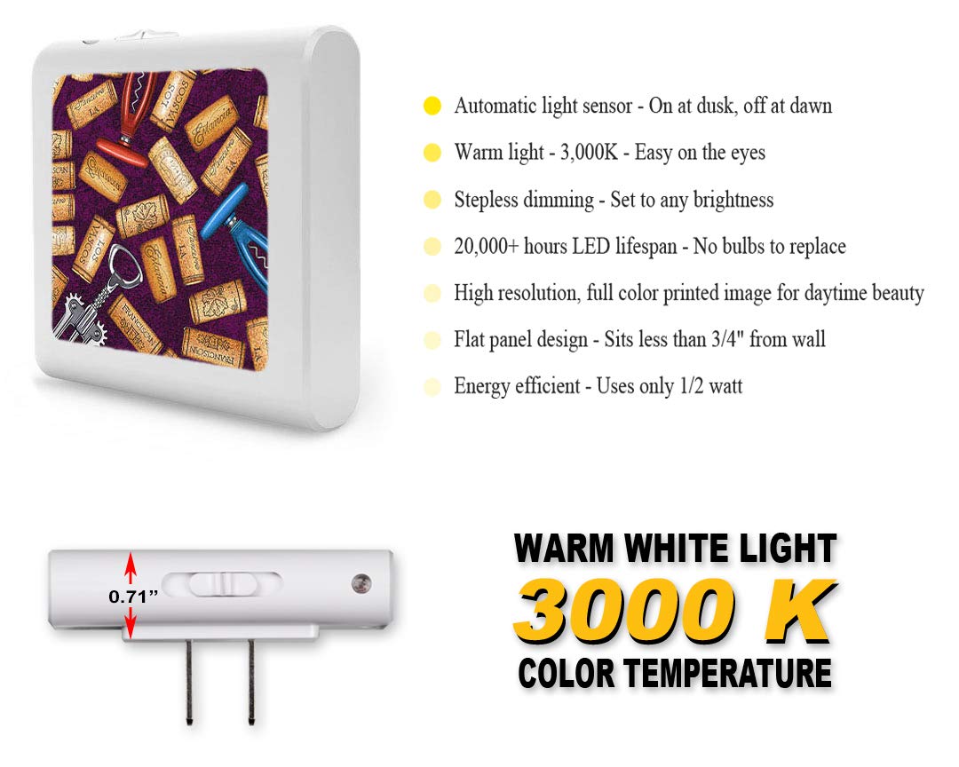 Dimmable LED Night Light with Auto On/Off Sensor - Adjustable Brightness Warm White Plug-in Nightlight for Bathroom, Hallway, Nursery & Bedrooms | Perfect for Safe Nighttime Navigation and Kids' Rooms - Corks and Corkscrews - Image by Dan Morris