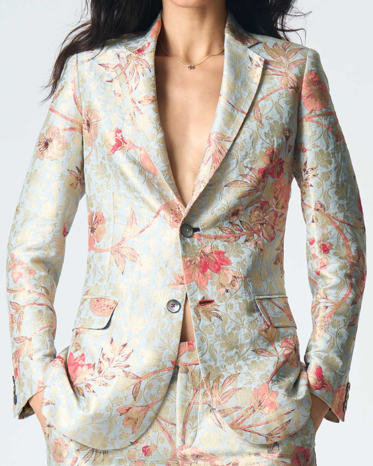 Elegant Rana Blazer in Silk Brocade - Ice Blue Color for Women | Perfect for Office Wear, Cocktail Parties & Formal Events