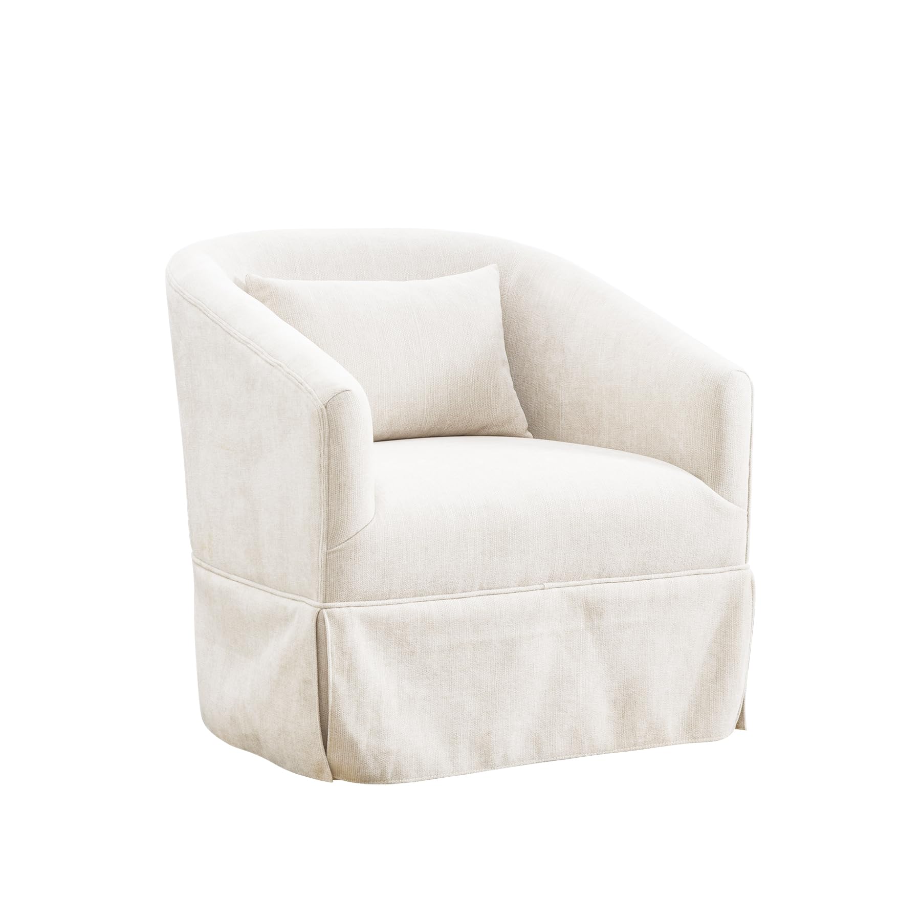 360° Swivel Accent Chair - Modern Chenille Upholstered Barrel Chair with Padded Cushion & Skirt, Cream White Small Reading Armchair for Living Room, Nursery, Bedroom & Lounge - Perfect for Relaxing, Reading or Adding Stylish Seating to Any Space