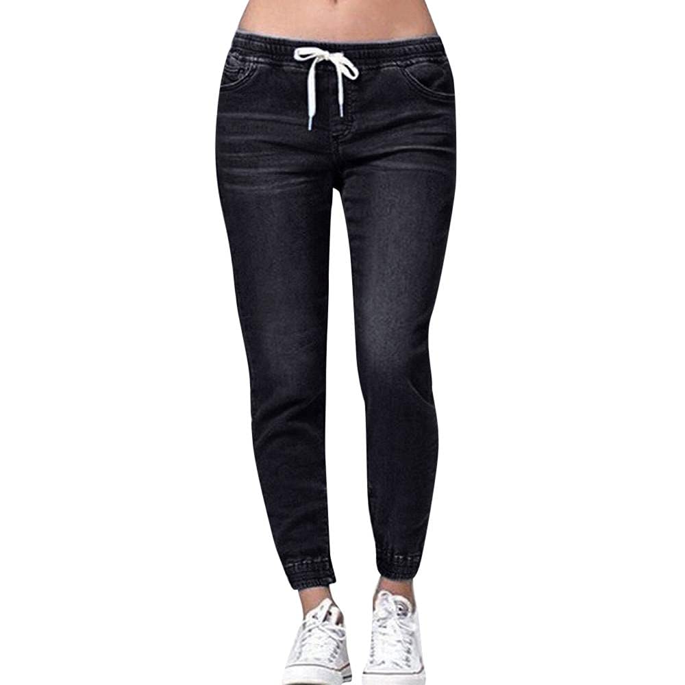 FUAIOKT Women's Distressed Denim Joggers - Stretch Elastic Waist Pull-On Pants with Drawstring, Plus Size Jeggings & Sweatpants | Casual Wear, Lounge, Street Style Fashion