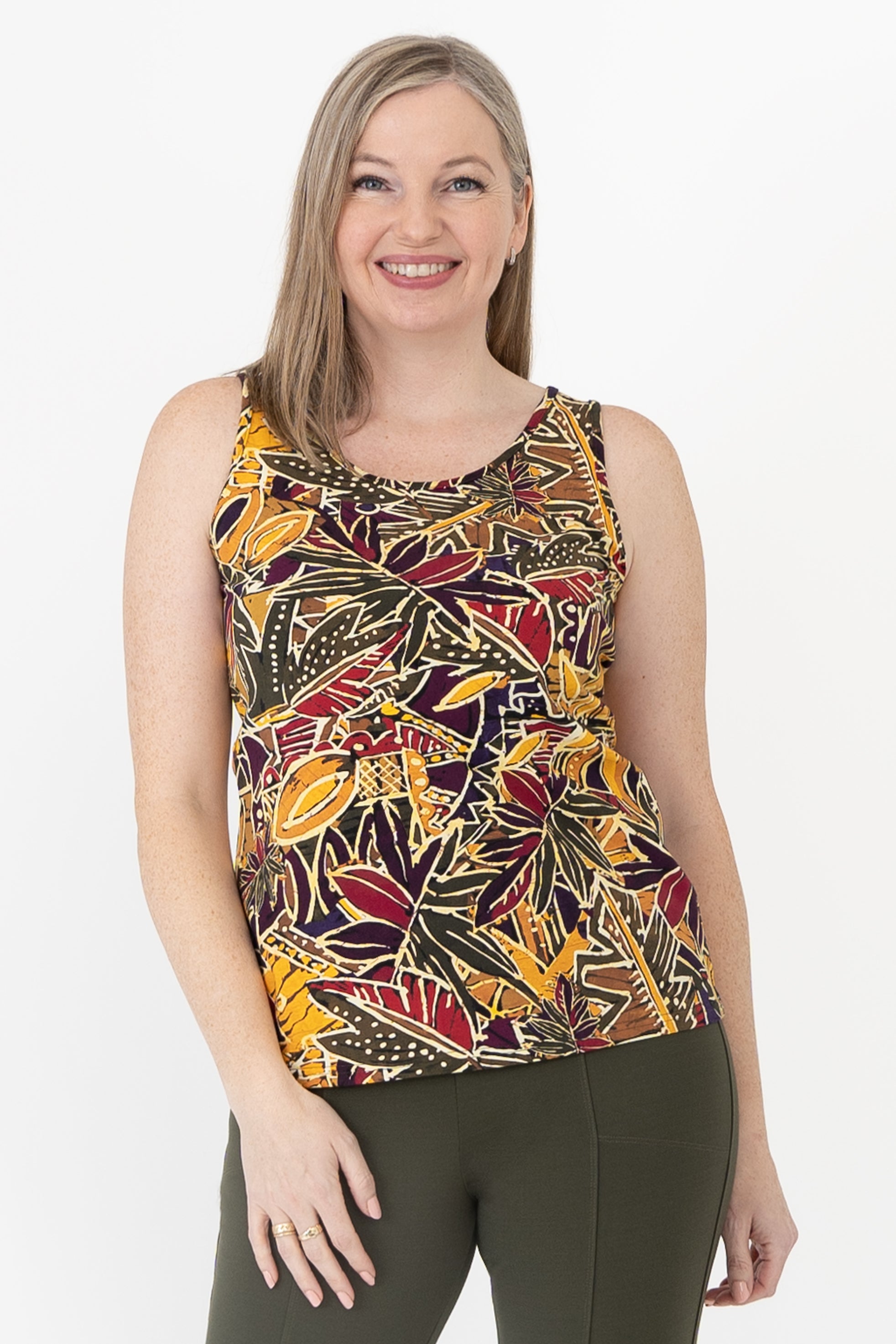 Avalon Bamboo Tank Top - Women's Tropical Print Casual Sleeveless Shirt for Summer Beach Vacation & Outdoor Activities