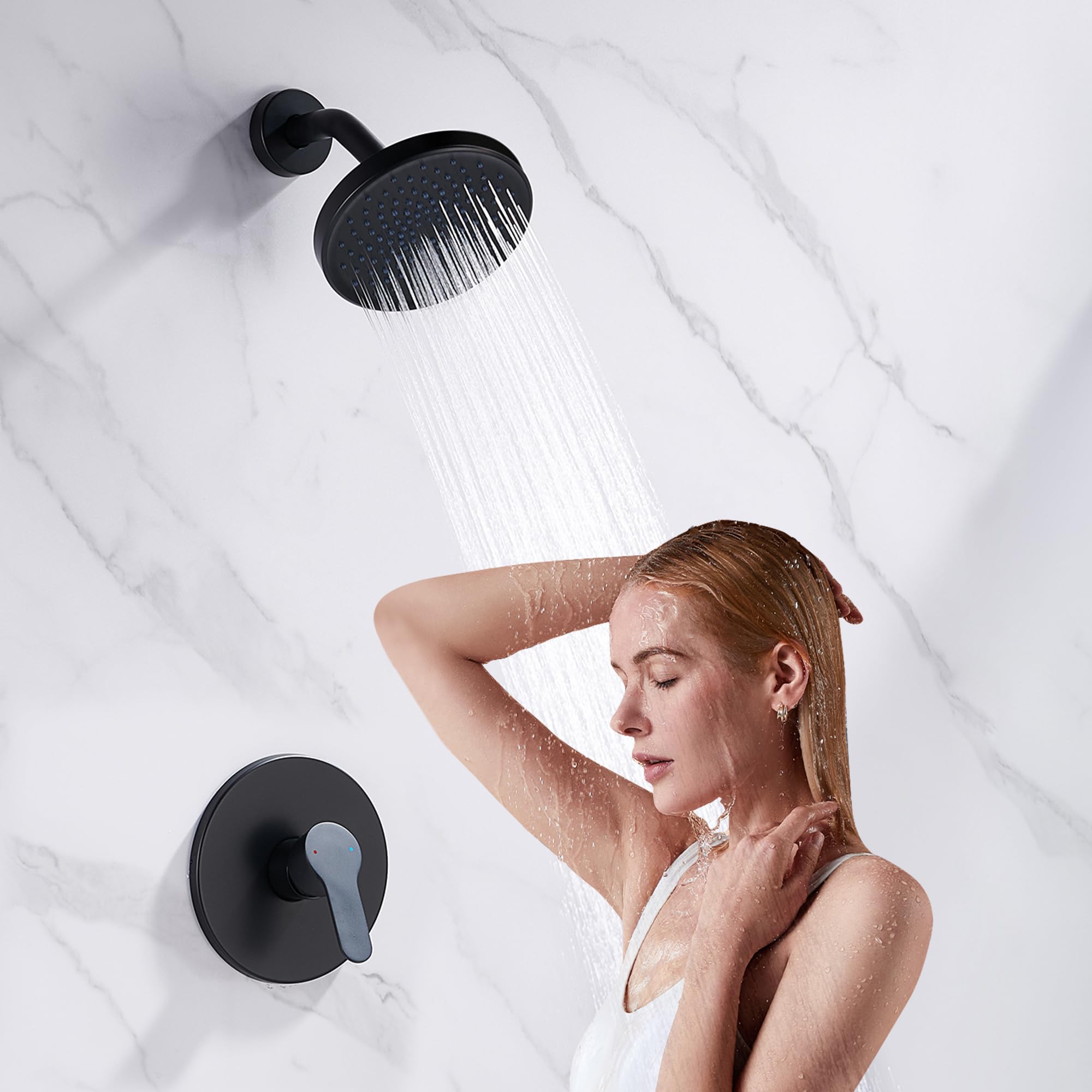 Premium Matte Black Shower Faucet Set with 6-Inch Rainfall Shower Head - Single Handle High Pressure Shower System with Valve - Perfect for Modern Bathroom Renovations & Spa-Like Shower Experience