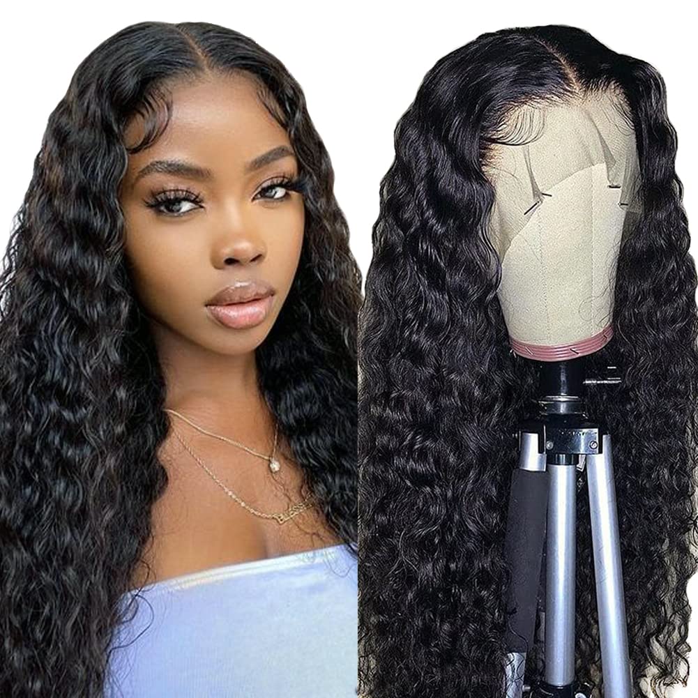 HD Transparent Lace Front Wigs Human Hair Water Wave 13x4 Lace Frontal Wigs for Women | Brazilian Deep Wave Human Hair Wigs with Baby Hair & Pre-Plucked Natural Hairline | 180% Density 26 Inch | Perfect for Daily Wear, Cosplay, Weddings & Special Occasions