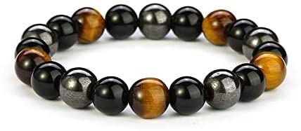 Triple Protection Bracelet for Men - Black Obsidian & Crystal Bead Couples Bracelet - Gemstone Bracelet for Luck & Prosperity - Perfect for Gifts, Dating & Spiritual Protection