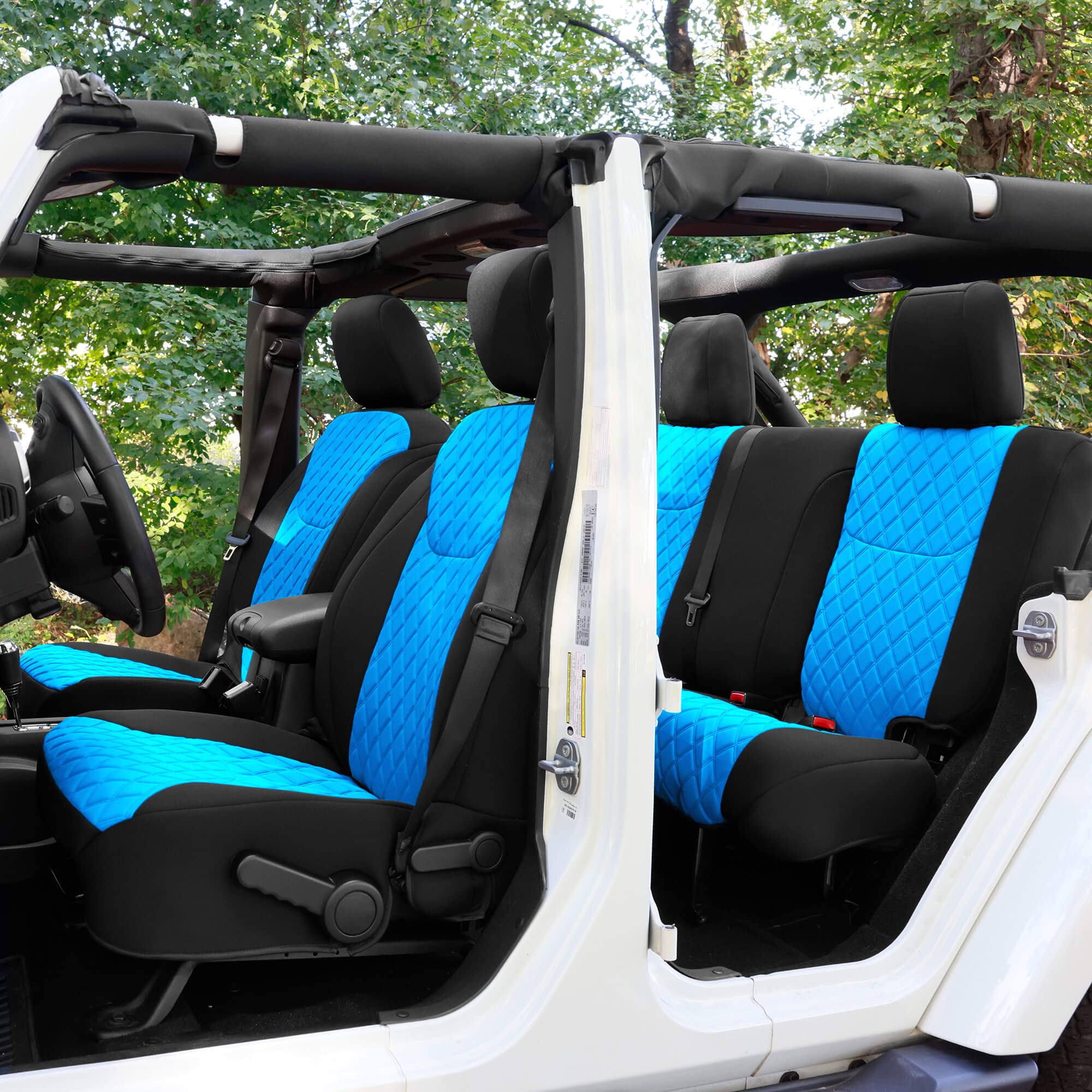 Premium Custom Fit Car Seat Covers for 2007-2017 Jeep Wrangler JK 4DR - 1st & 2nd Row Waterproof Neoprene Seat Protectors (Full Set, Aqua Blue) | Perfect for Off-Road Adventures, Daily Commutes & Pet Protection