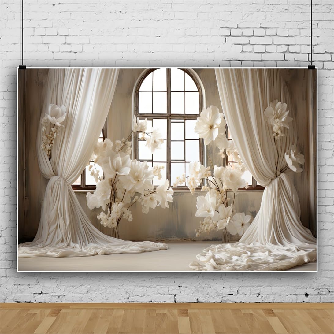 10x8ft White Floral French Frame Wedding Backdrop - Elegant Photography Background for Wedding Receptions, Baby Showers & Party Decorations - Perfect for Portraits, Photo Shoots & Event Props