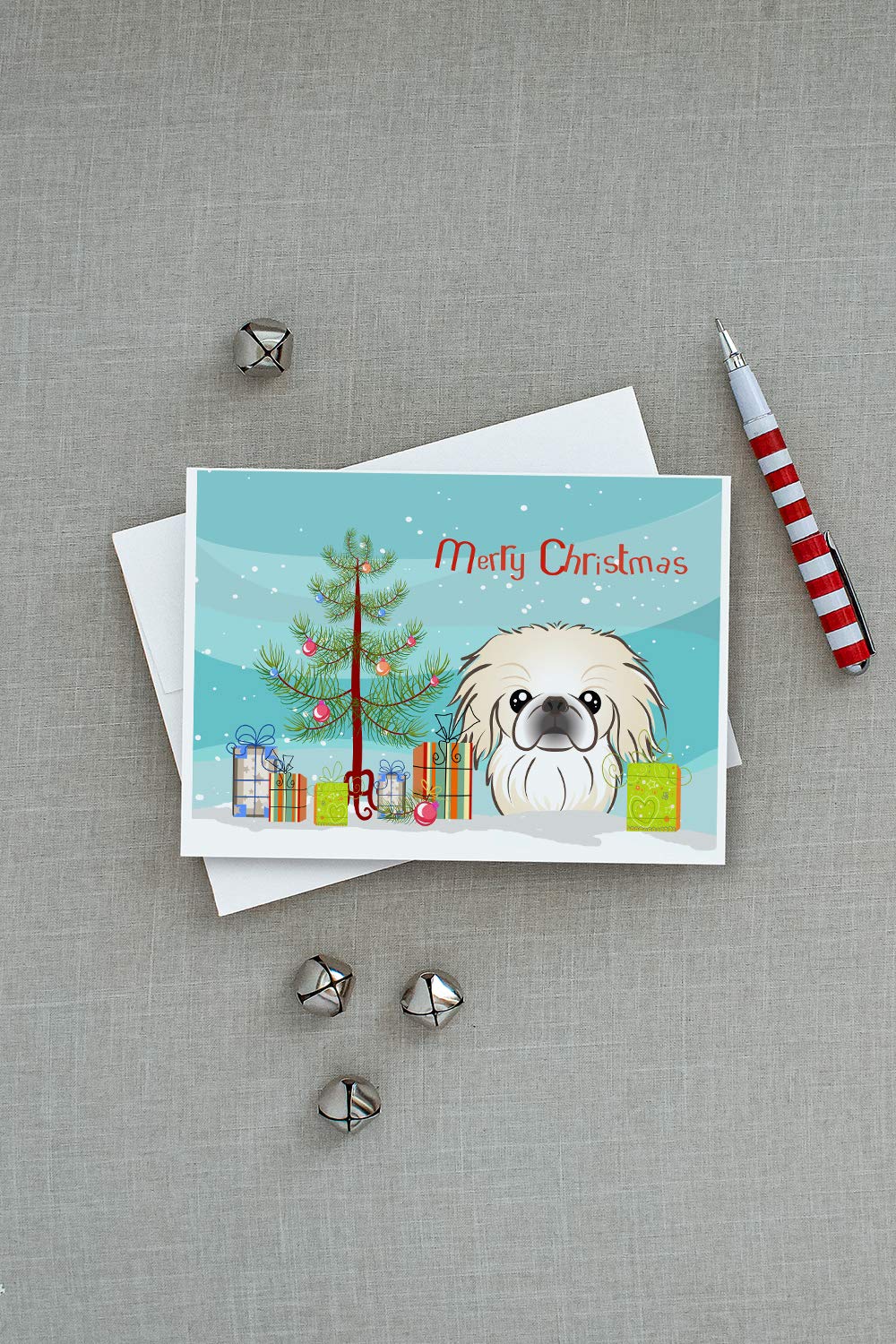 Christmas Tree and Pekingese Greeting Cards - Pack of 8 Blank A7 Size (5x7) Note Cards with Envelopes | Whimsical Holiday Stationery for Christmas Greetings, Party Invitations & Festive Correspondence