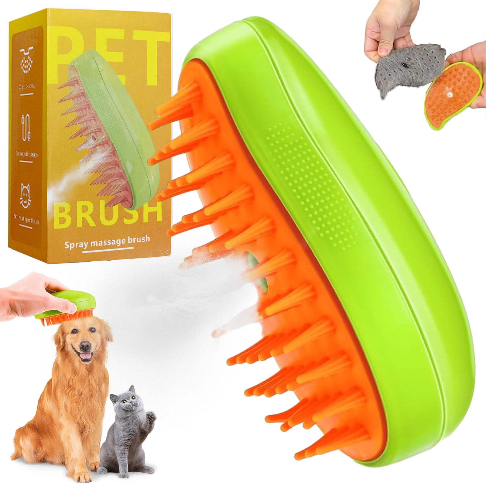 71Nmly 3-in-1 Electric Cat Grooming Brush with Steam - Rechargeable Pet Hair Removal Comb & Self-Cleaning Function for Gentle Detangling & Shedding Control - Perfect for Long-Haired Cats & Home Grooming Sessions