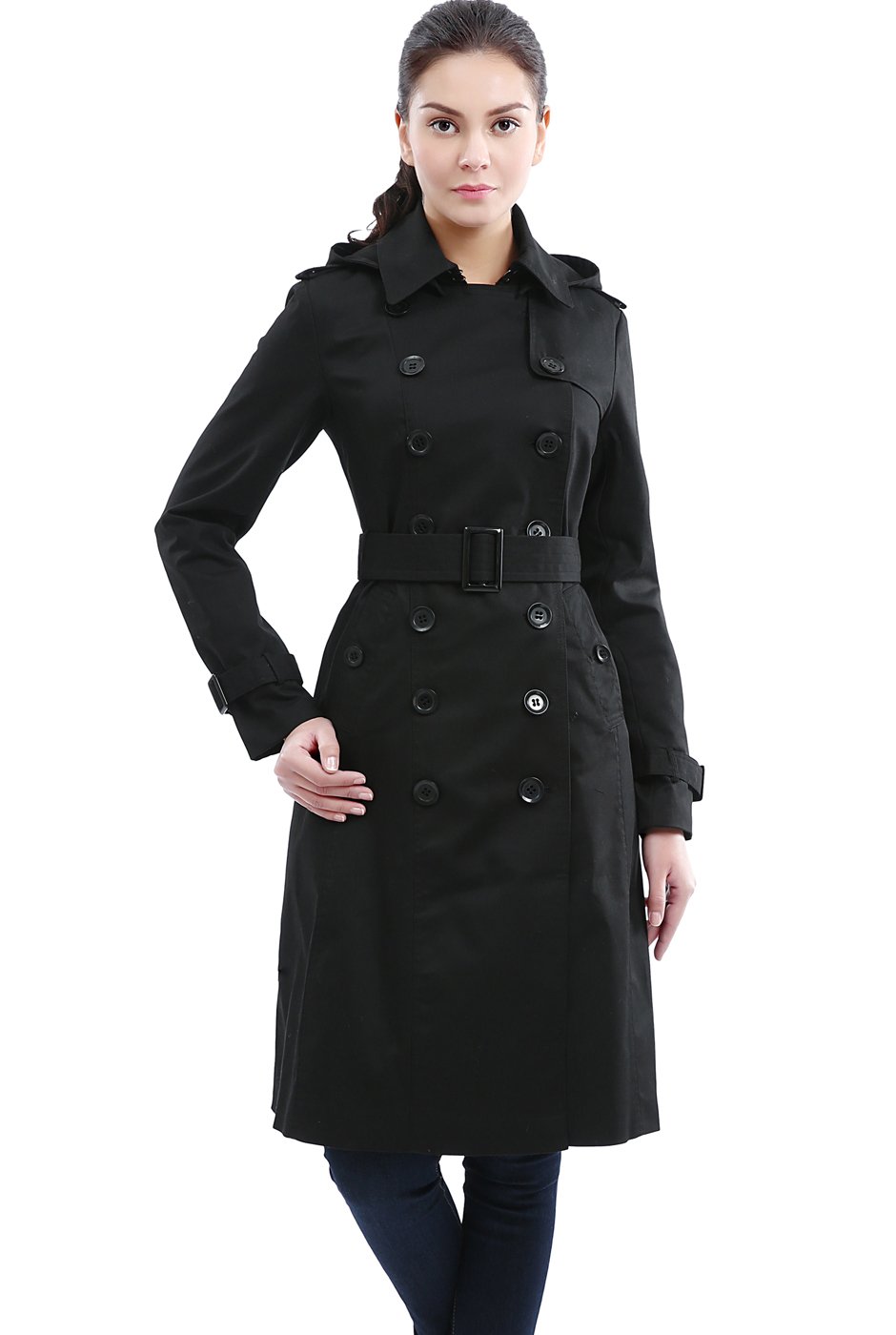 BGSD Women's Waterproof Classic Hooded Long Trench Coat - Stylish Raincoat for Outdoor Activities, Commuting & Travel