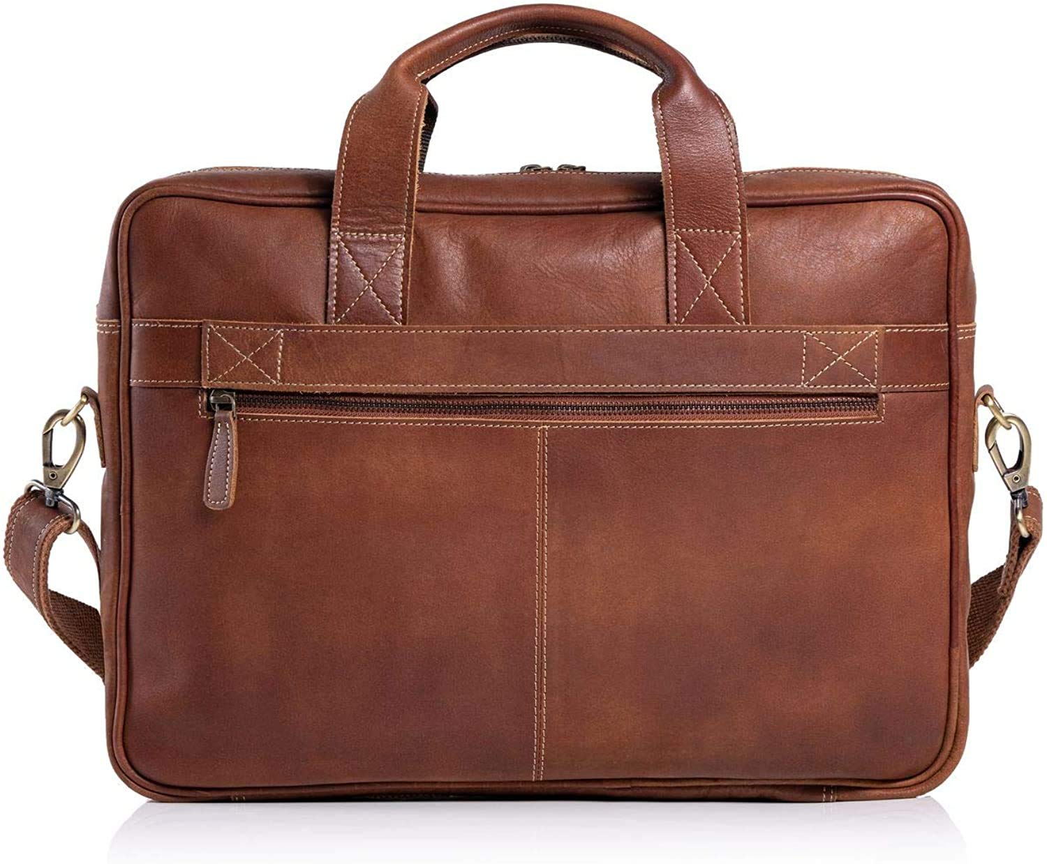 Premium 18 Inch Leather Laptop Messenger Bag for Men & Women - Professional Office Briefcase Satchel Bag (Tan) - Ideal for Business Travel, Work Commute & Daily Use