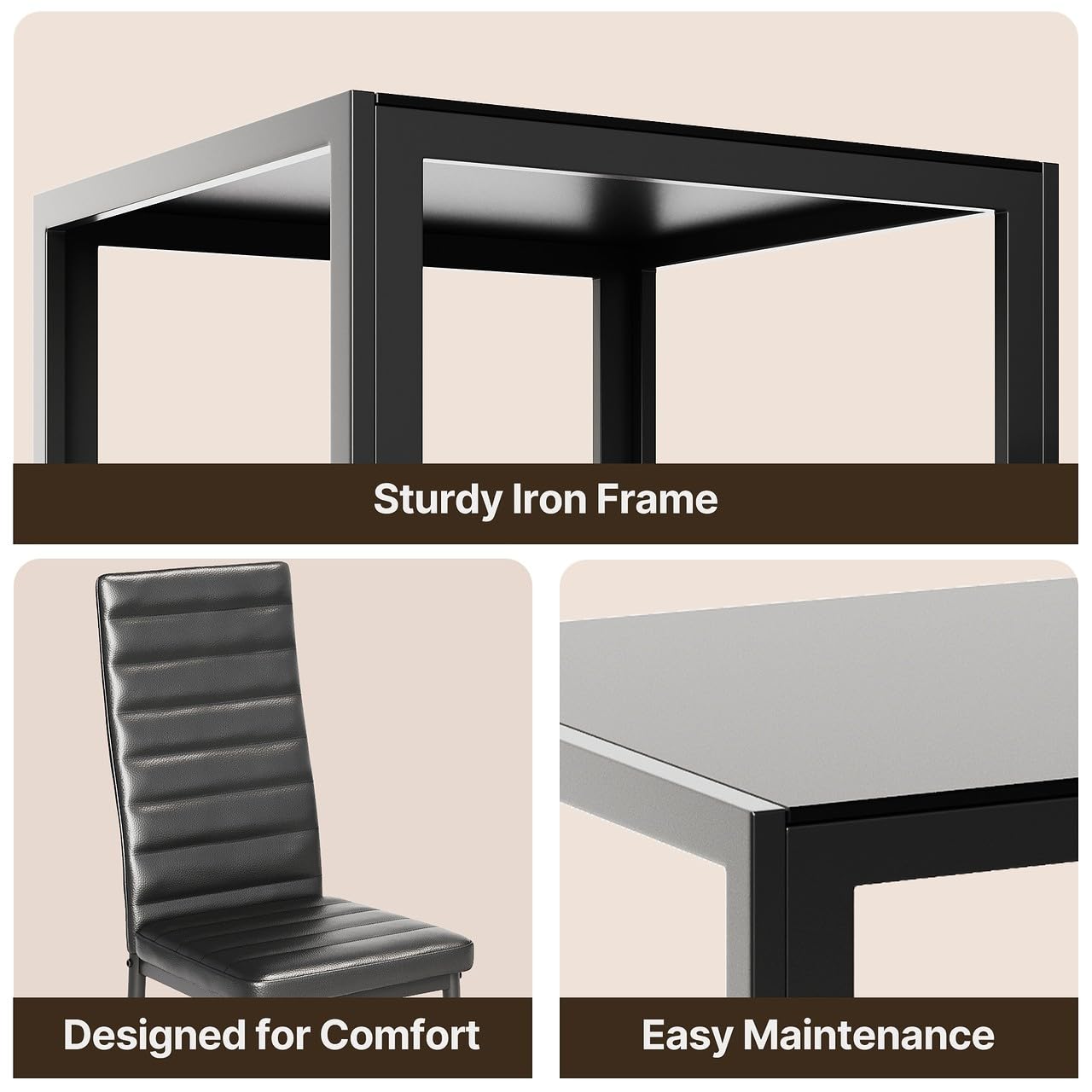 Gizoon 3-Piece Glass Dining Table Set with PU Leather Chairs, Modern Kitchen and Living Room Furniture for 2, Perfect for Small Spaces, Apartments, and Cozy Homes