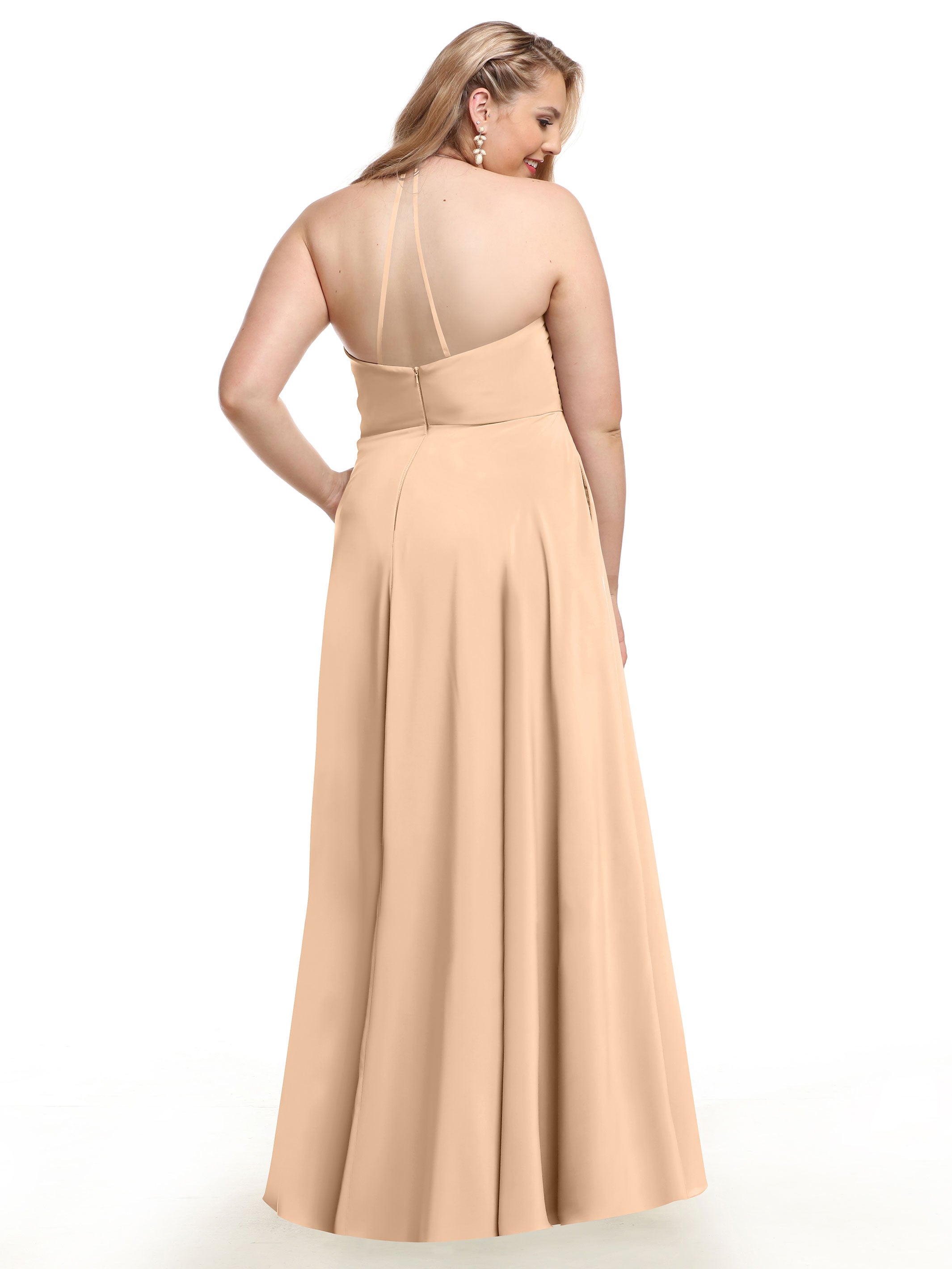 Elegant 80101 Stretch Chiffon A-Line Bridesmaid Dress with V-Neck & Pleats - Perfect for Weddings, Formal Events & Special Occasions