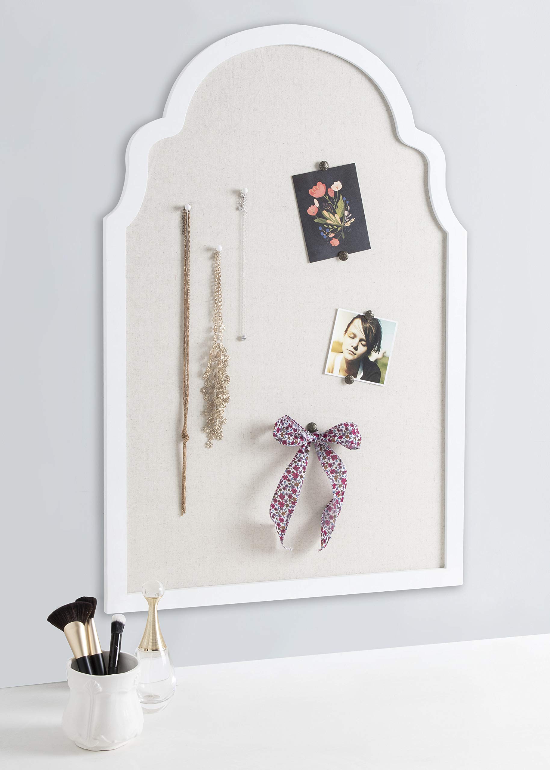 Kate & Laurel Holbrook Farmhouse Framed Fabric Pinboard - 24x36 Inch White Decorative Bulletin Board for Wall | Perfect for Home Office, Dorm Room & Kitchen Organization