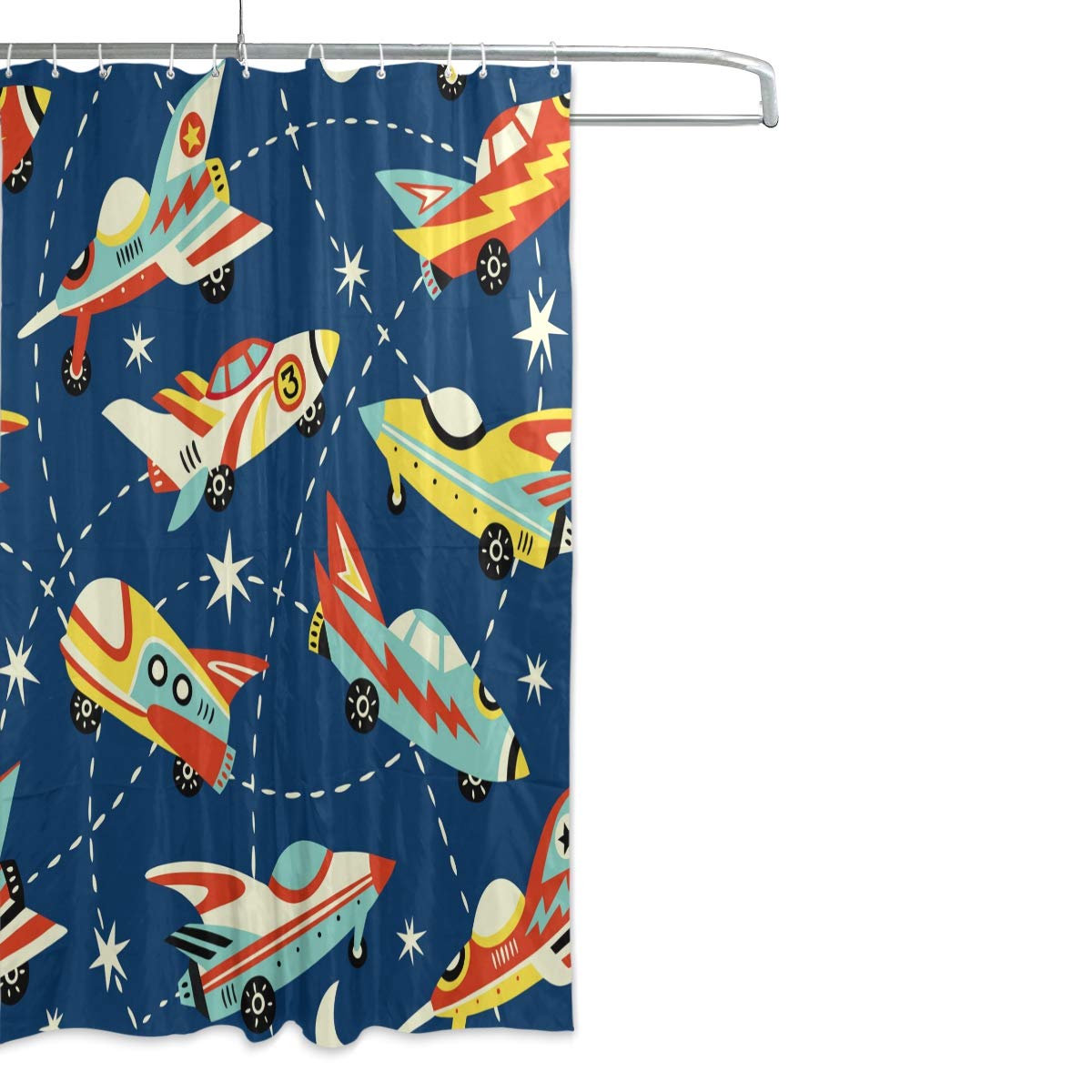 ALAZA Space Cars Pop Comic Shower Curtain 66 x 72 Inch - Waterproof Polyester Bathroom Decor with Hooks - Perfect for Kids' Rooms, Themed Bathrooms & Space Enthusiasts