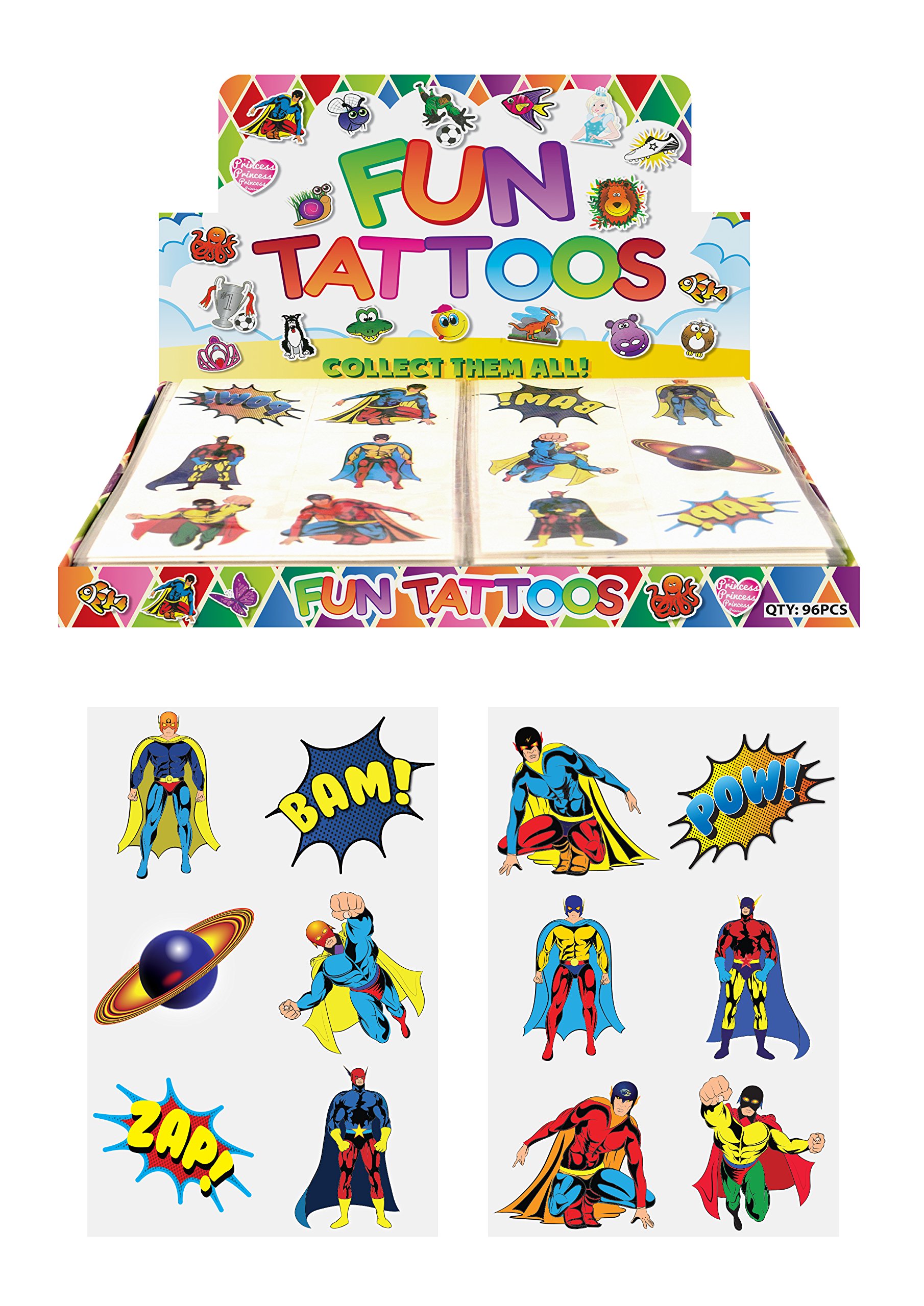 Superhero Temporary Tattoos for Kids - HENBRANDT Fun Mix Designs | Perfect for Birthday Parties, Halloween Costumes & Dress-Up Play