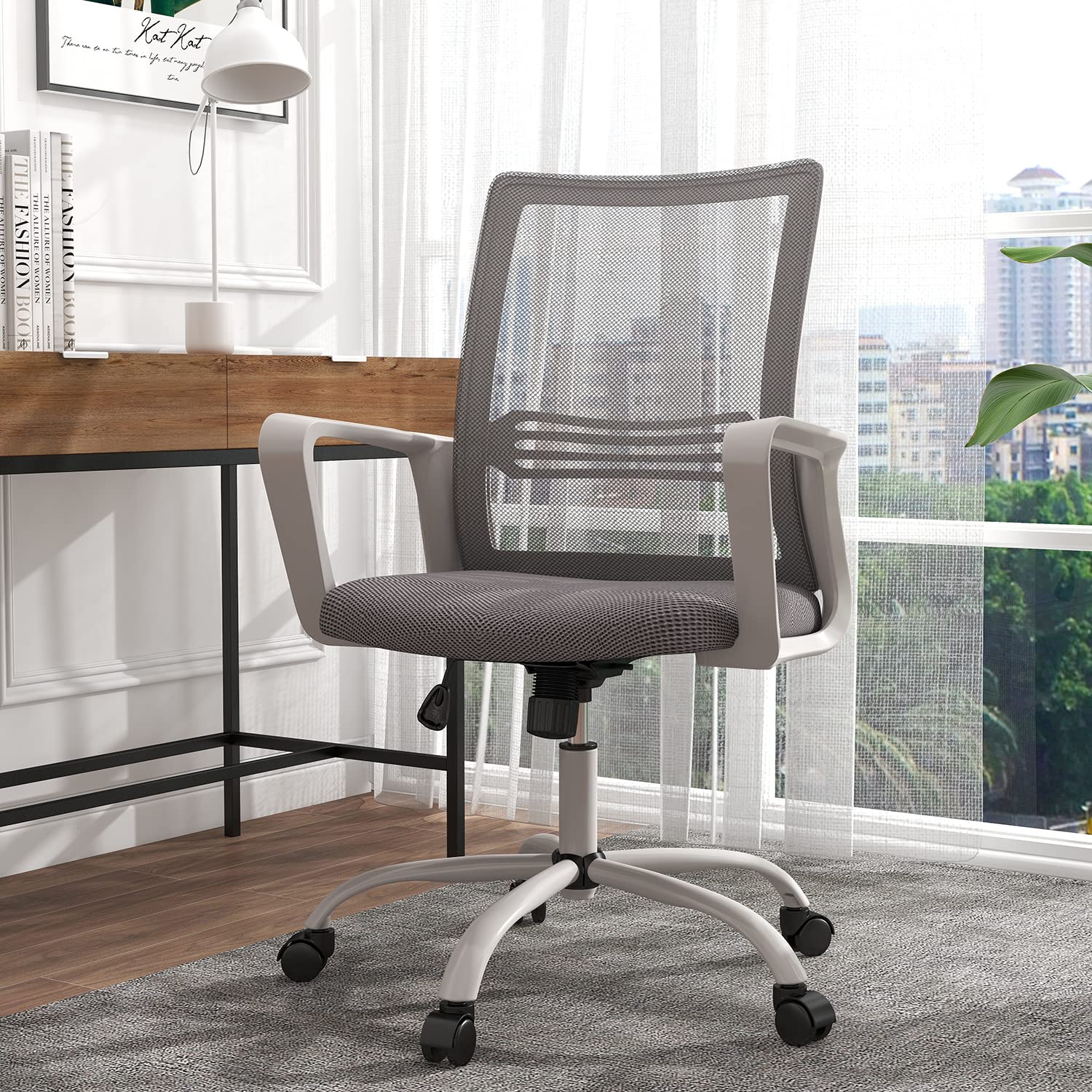 Ergonomic Mesh Office Chair with Lumbar Support & Adjustable Armrests - Mid Back Computer Desk Chair, Swivel Rolling Task Chair for Home Office, Gaming, and Living Room Workspace