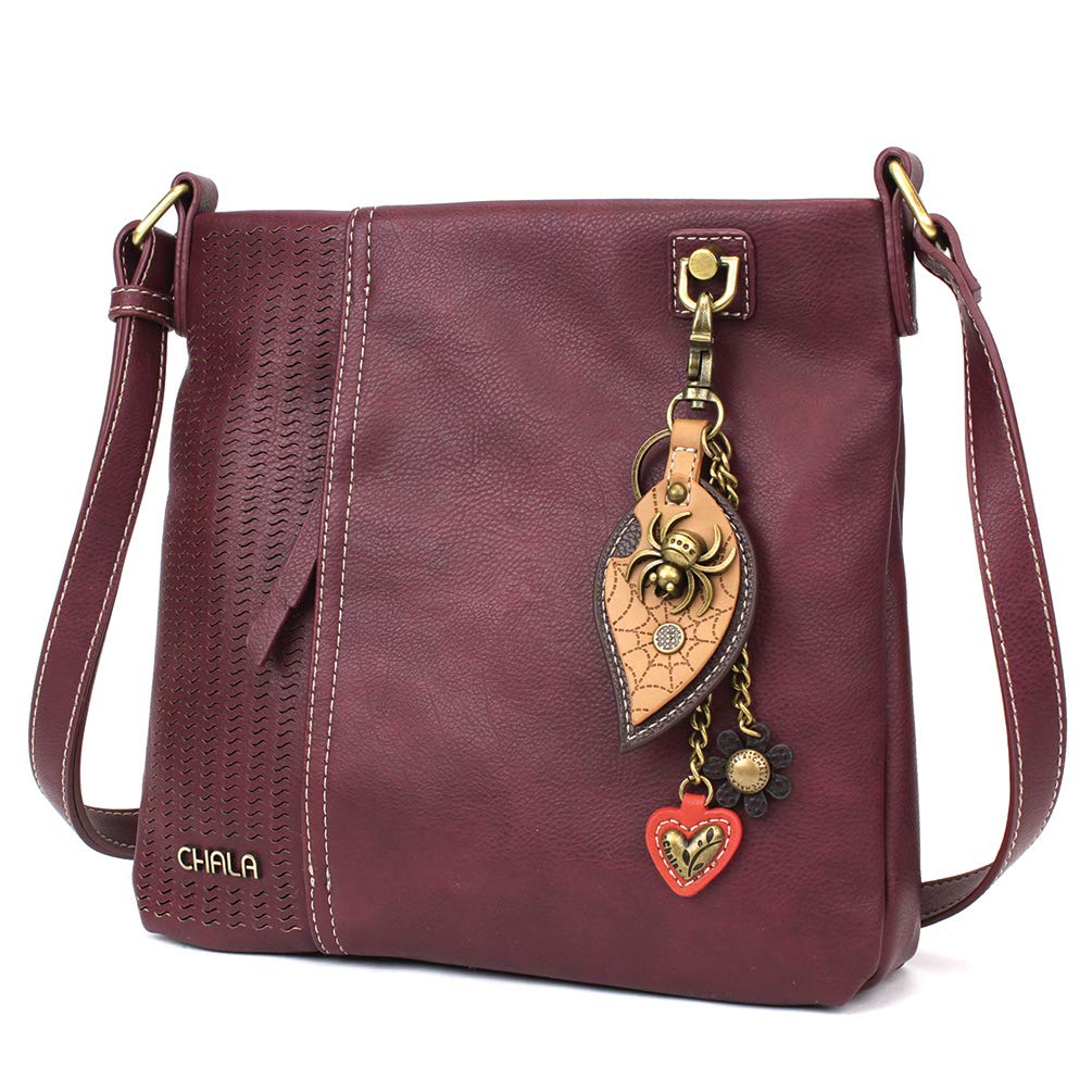 CHALA Women's Laser Cut Crossbody Bag - Faux Leather Purse in Plum Color for Casual Outings, Work & Travel
