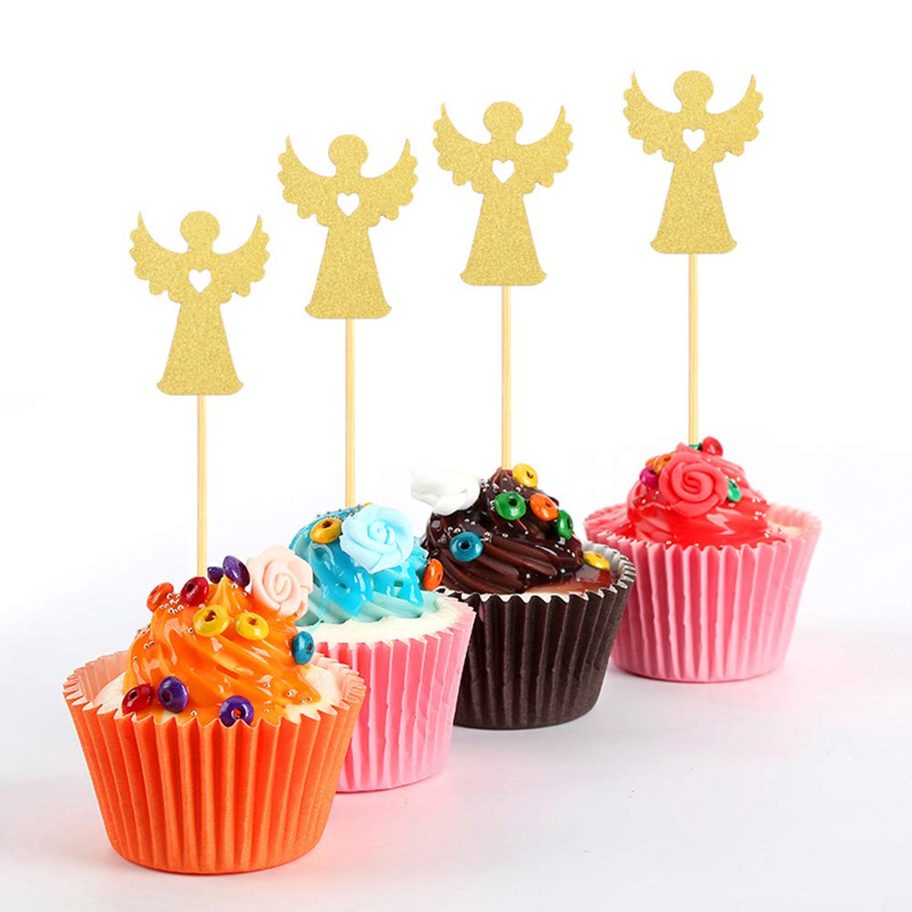 24pcs AMOSFUN Baptism Cupcake Toppers - Angel & Fairy Cake Decorations for Christian Baby Shower, Christening Party, First Communion Celebrations - Perfect for Dessert Table Decor and Religious Events