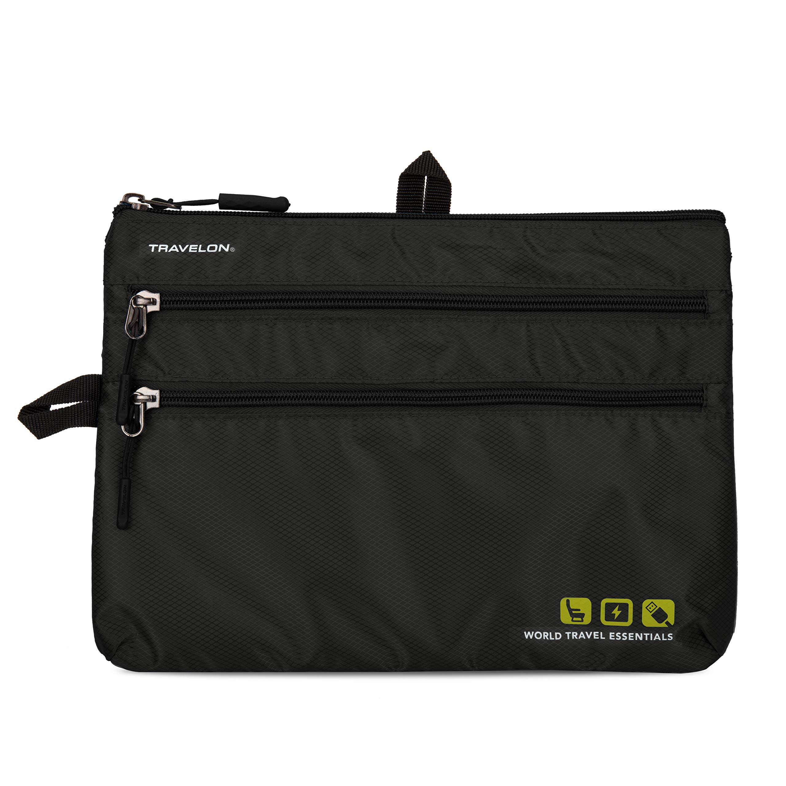 Travelon World Travel Essentials Seat Pack Organizer - Black One Size | Under Seat Airplane Organizer for Passport, Phone & Accessories | Perfect for Carry-On Luggage & Road Trips
