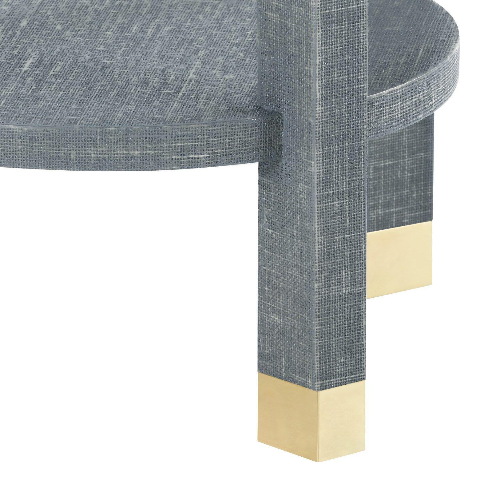 Claudette 1 Drawer Round Side Table - Washed Winter Gray with Brass Accents - Perfect for Living Room, Bedroom, or Office Decor