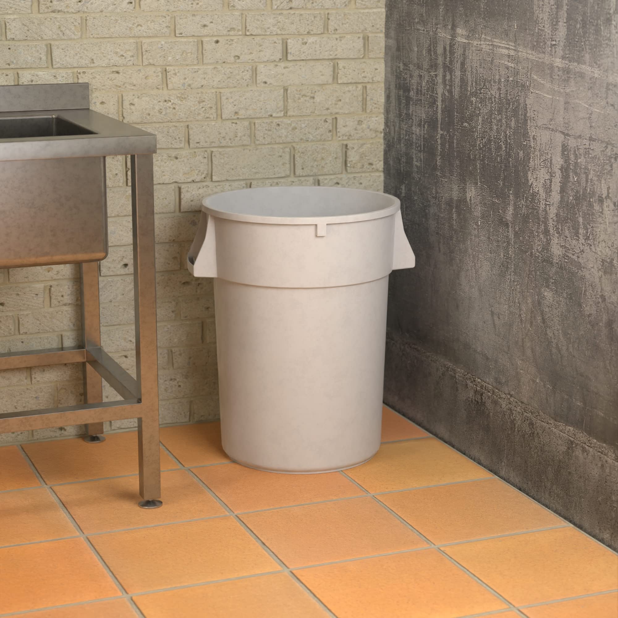 44 Gallon White Round Commercial Trash Can - Heavy Duty Large Capacity Waste Bin for Office, Restaurant, Kitchen & Outdoor Use