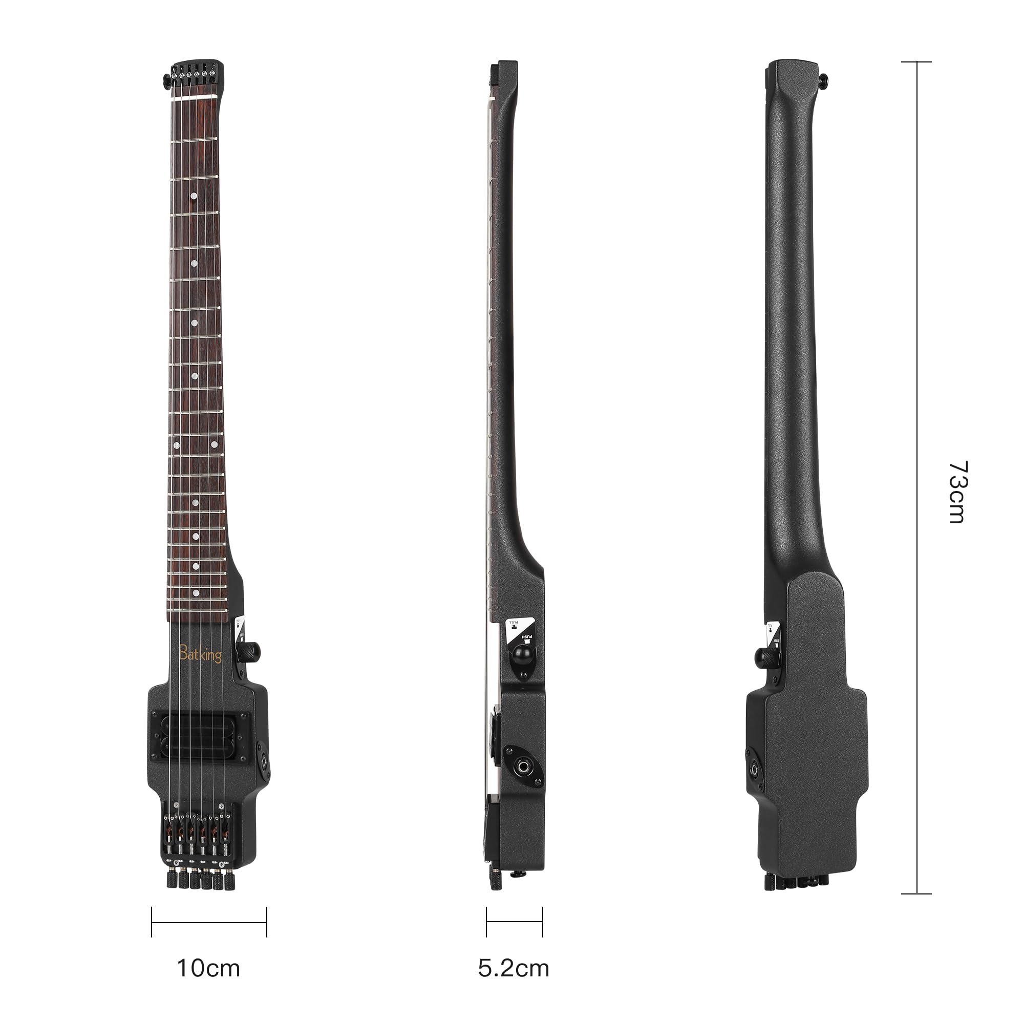 Headless Travel Electric Guitar - 6 String One-Piece Canadian Maple Neck Through Body Design with Brass Fixed Bridge & Gig Bag | Perfect for Buskers, Camping & Portable Music Practice